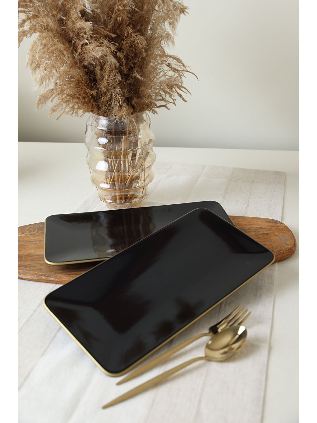 Siyah Gold Siera Kayık Tabak 33*17 Cm 2 Adet