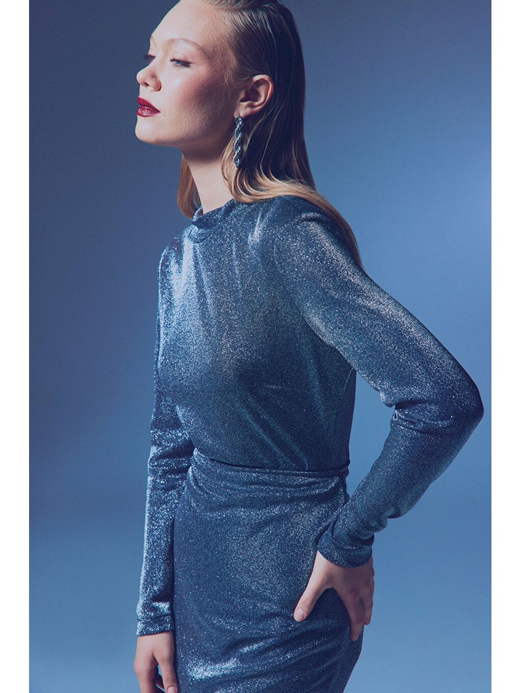 Dik Yaka Simli Bodysuit - Antrasit-4