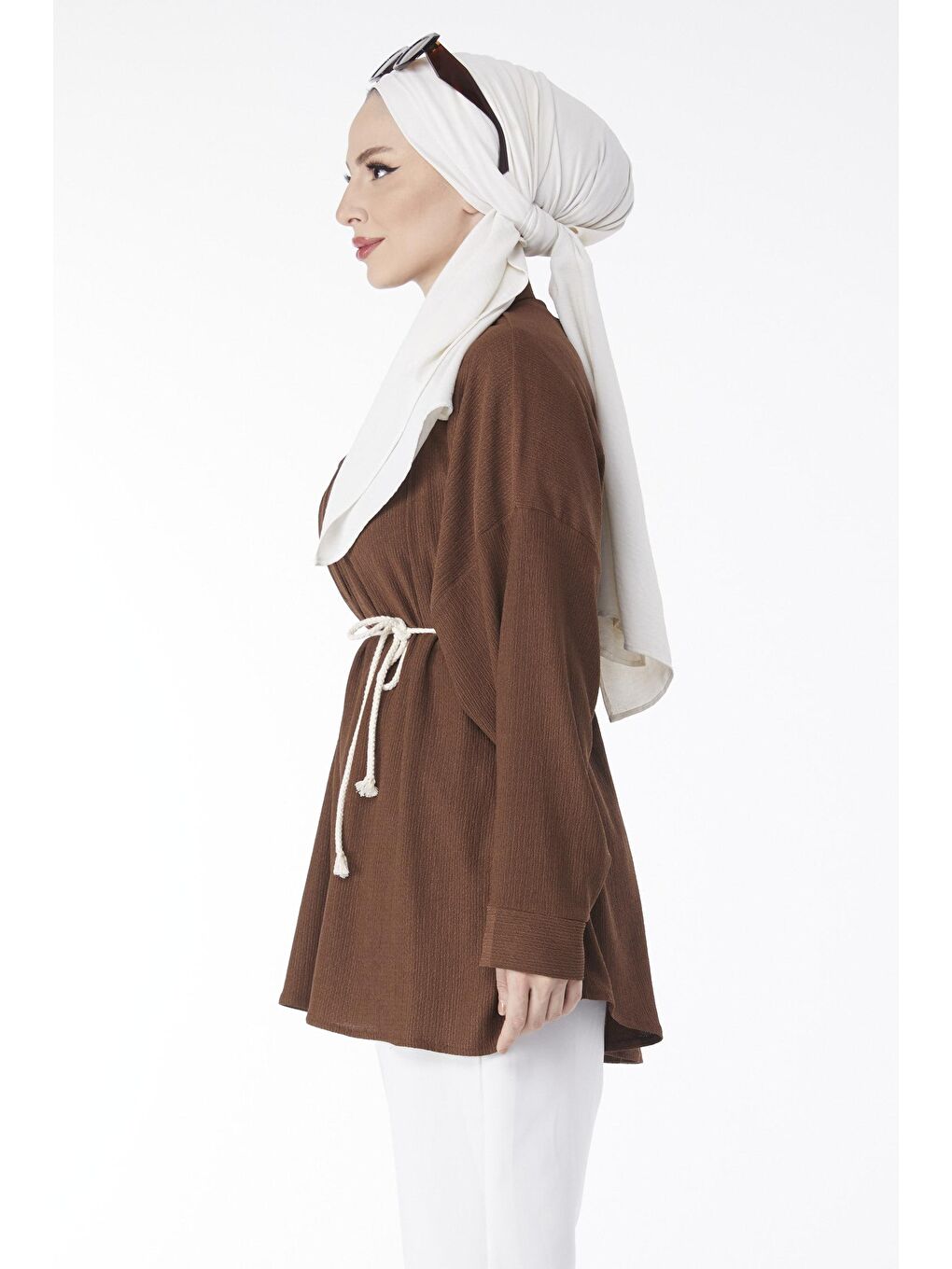 Gömlek Yaka Kadın Kahverengi Kemerli Tunik - 24716-2