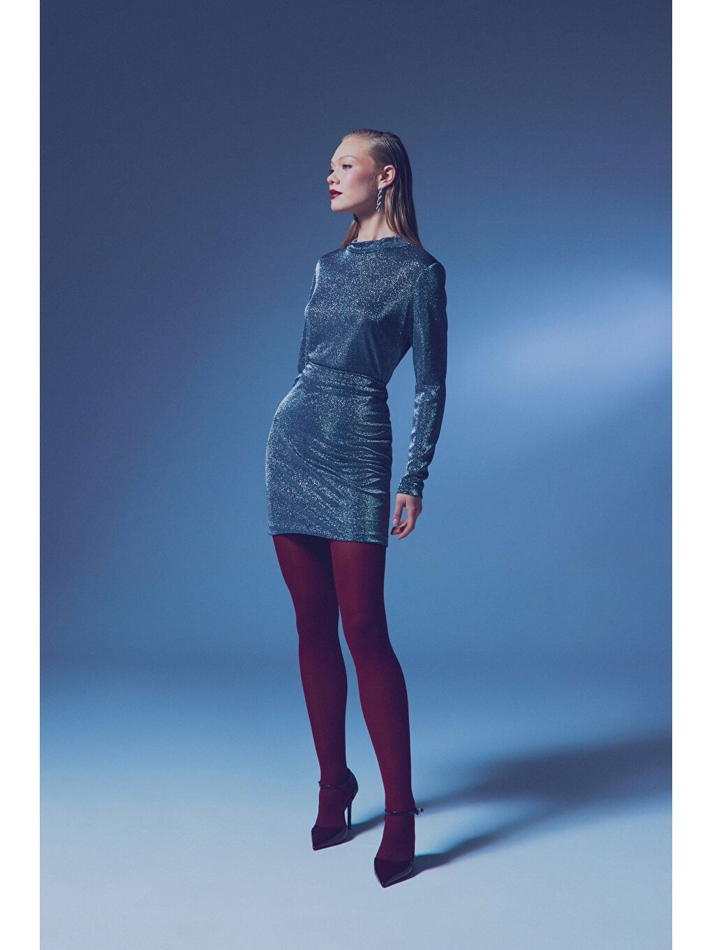 Dik Yaka Simli Bodysuit - Antrasit-6