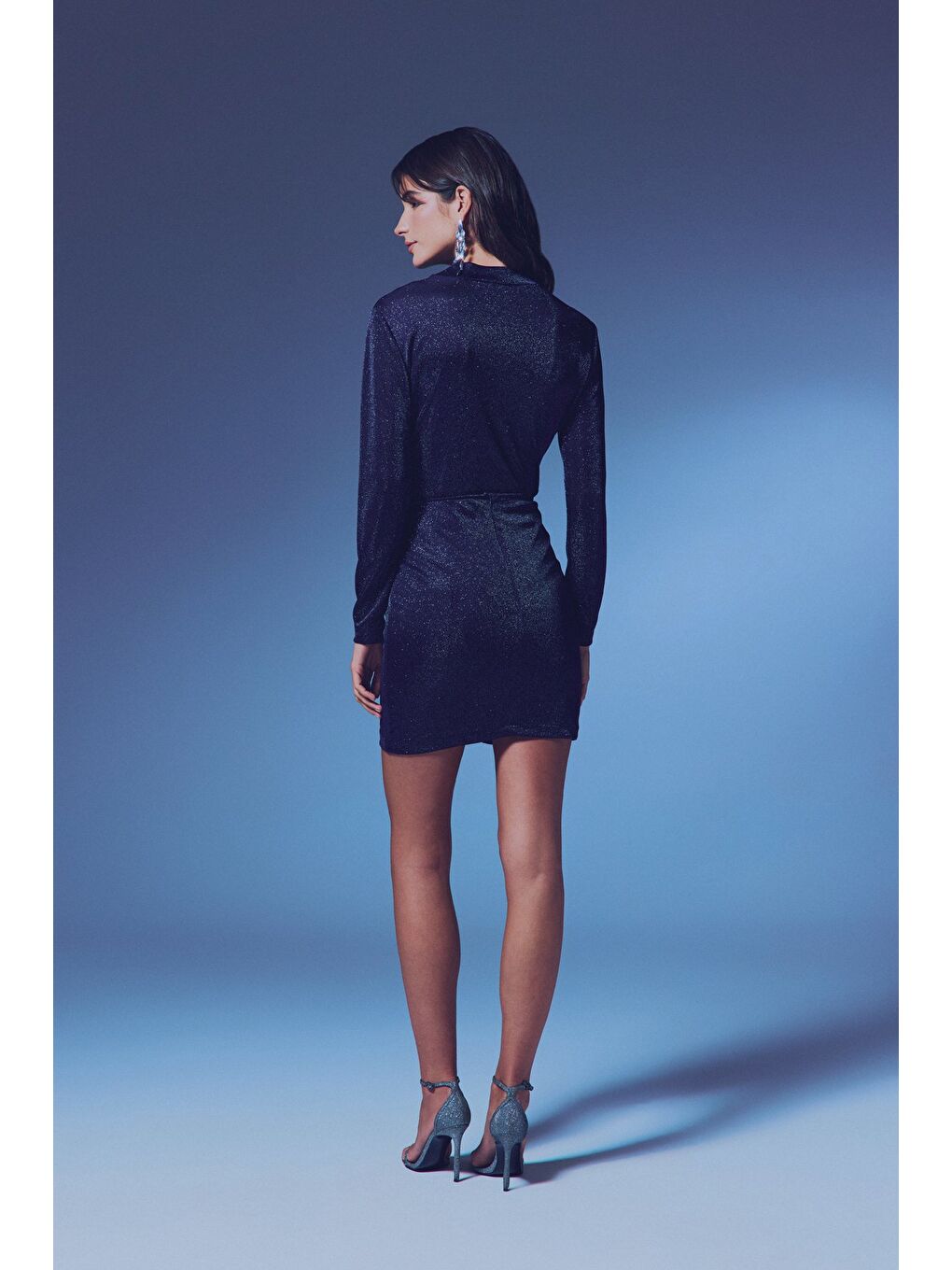 Dik Yaka Simli Bodysuit - Lacivert-7