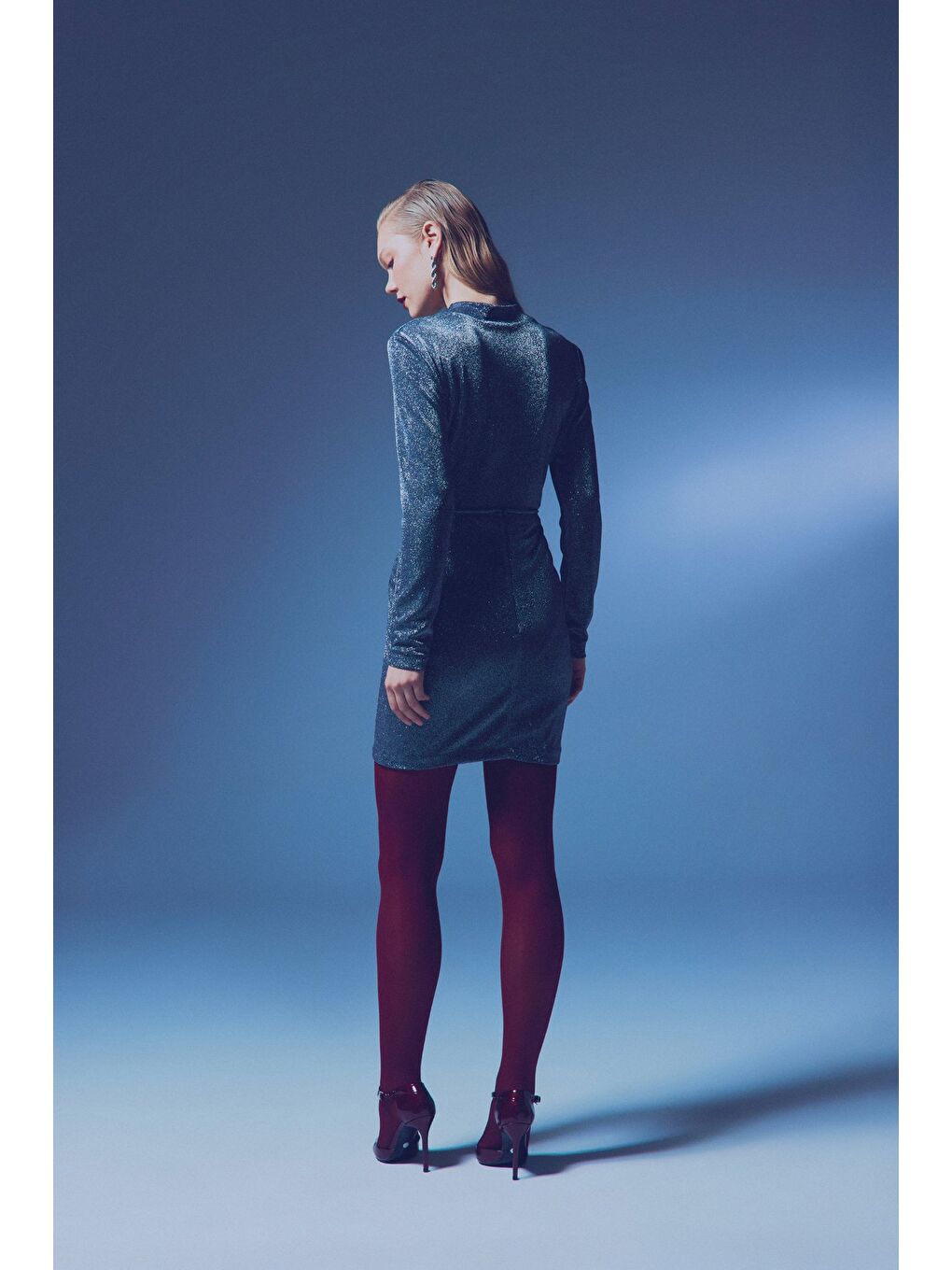 Dik Yaka Simli Bodysuit - Antrasit-7