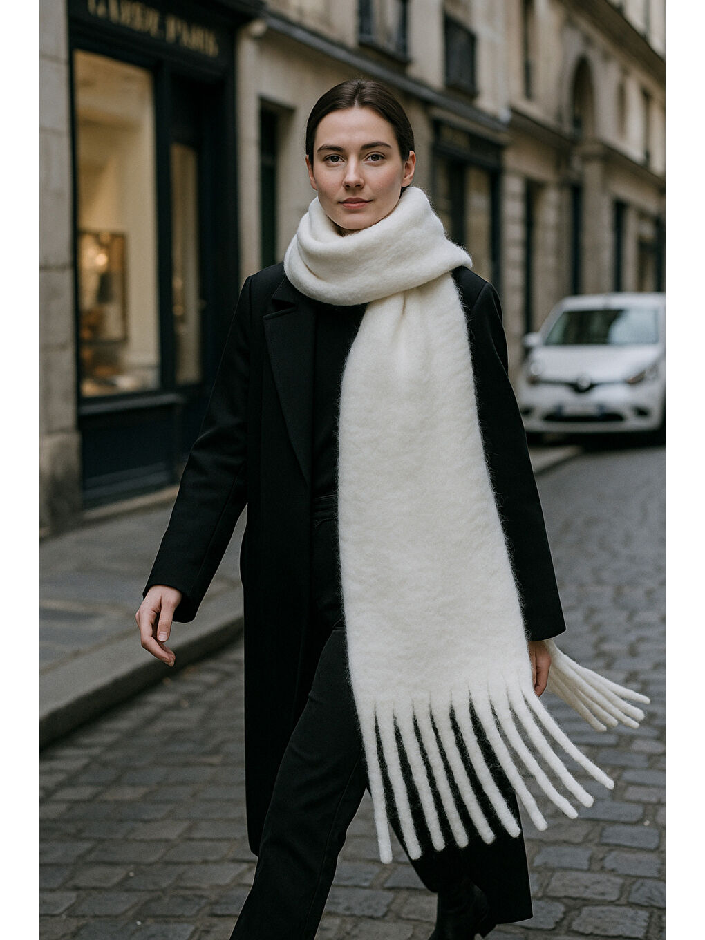 Kadın Ekru Püsküllü İthal Atkı-Şal SAL1295