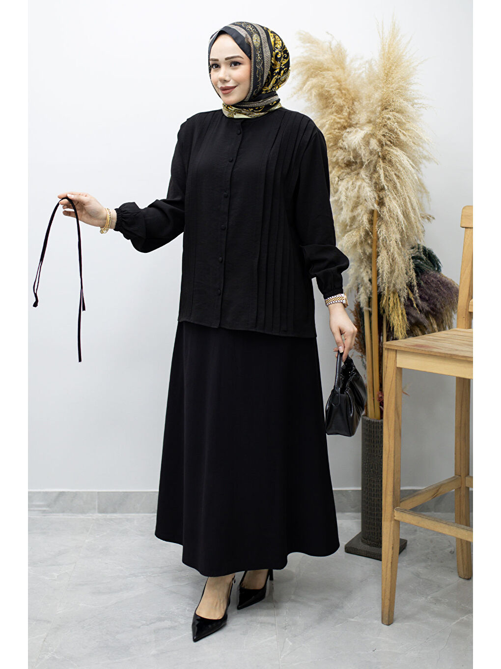 Piliseli mBağlamalı Etekli Takı TSD260173 Siyah-2