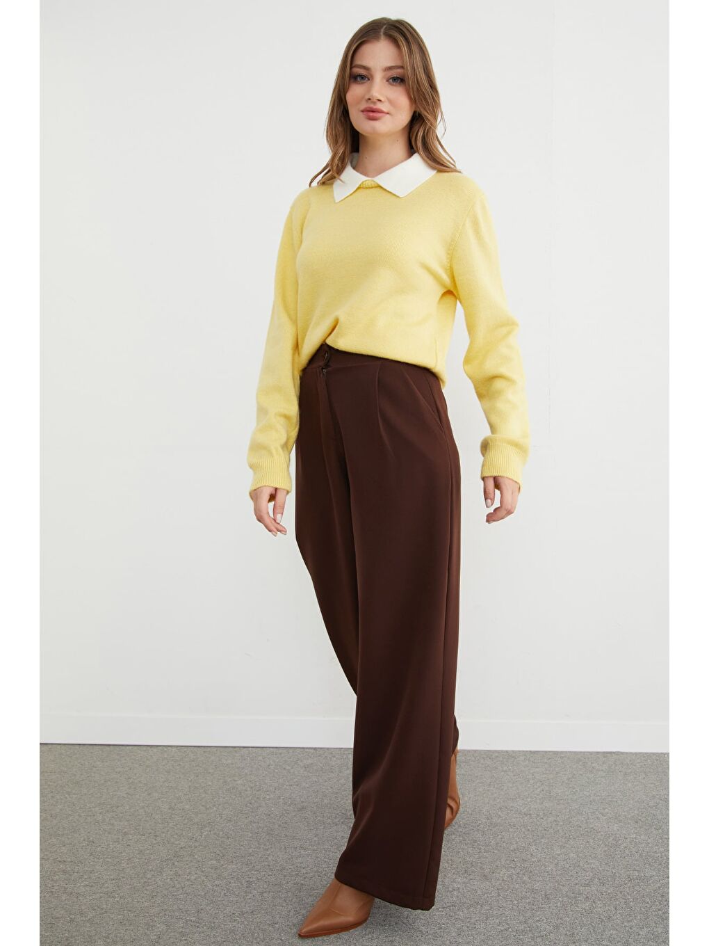 Sarı Basic Polo Yaka Triko Kazak-2