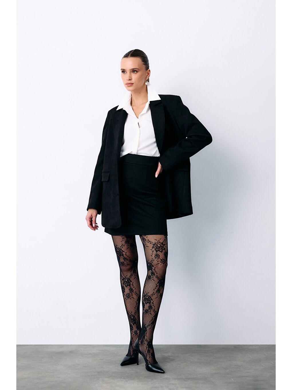 Kısa Süet Etek - Siyah-1