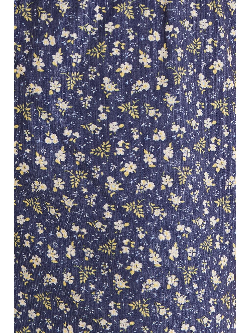 Mavi Kadın Relax Fit Rahat Kesim Beli Lastikli Bağlamalı Desenli Pantolon-5