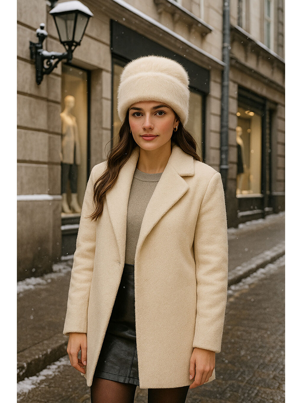 Kadın Bej Yünlü Pelüş Bere BERE1146-2