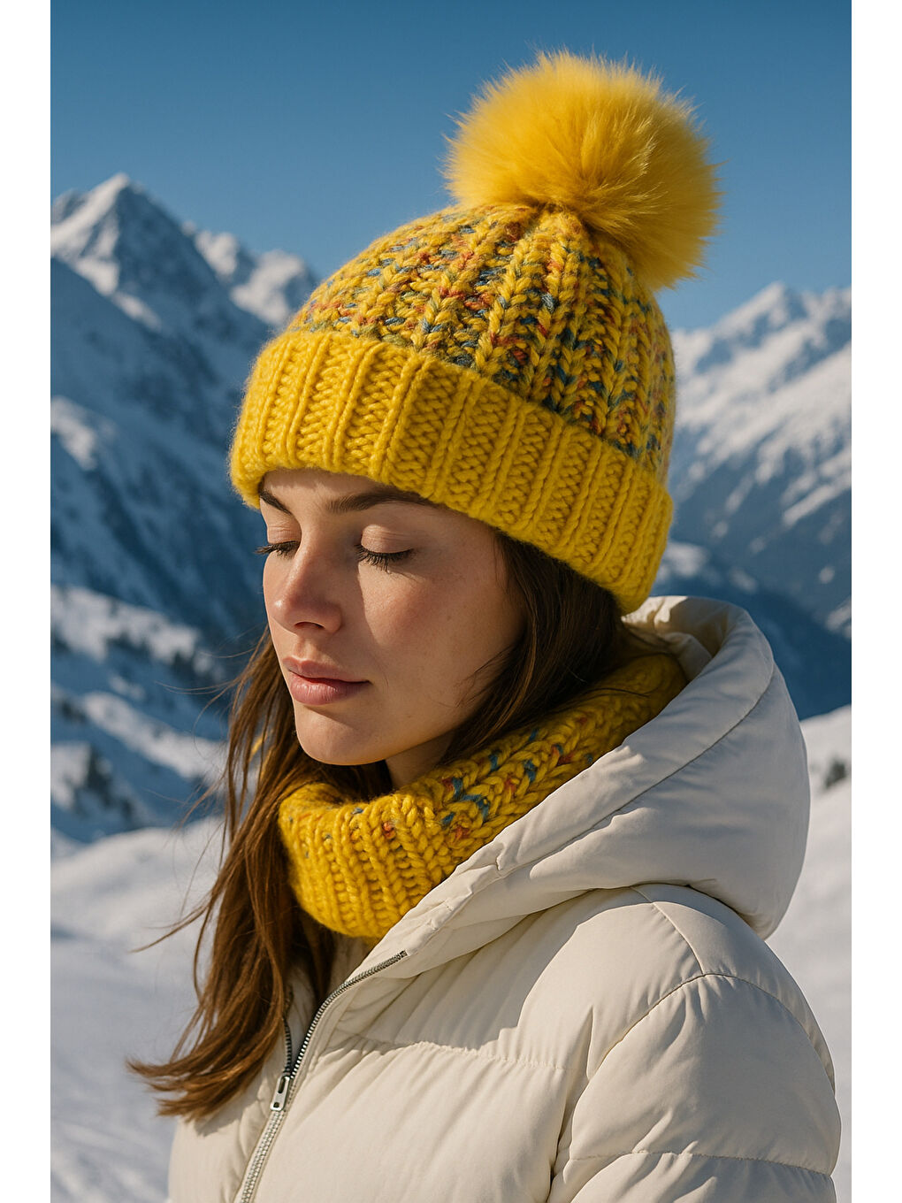 Sarı Kadın Safran Ponponlu Yünlü Bere BERE1142-1