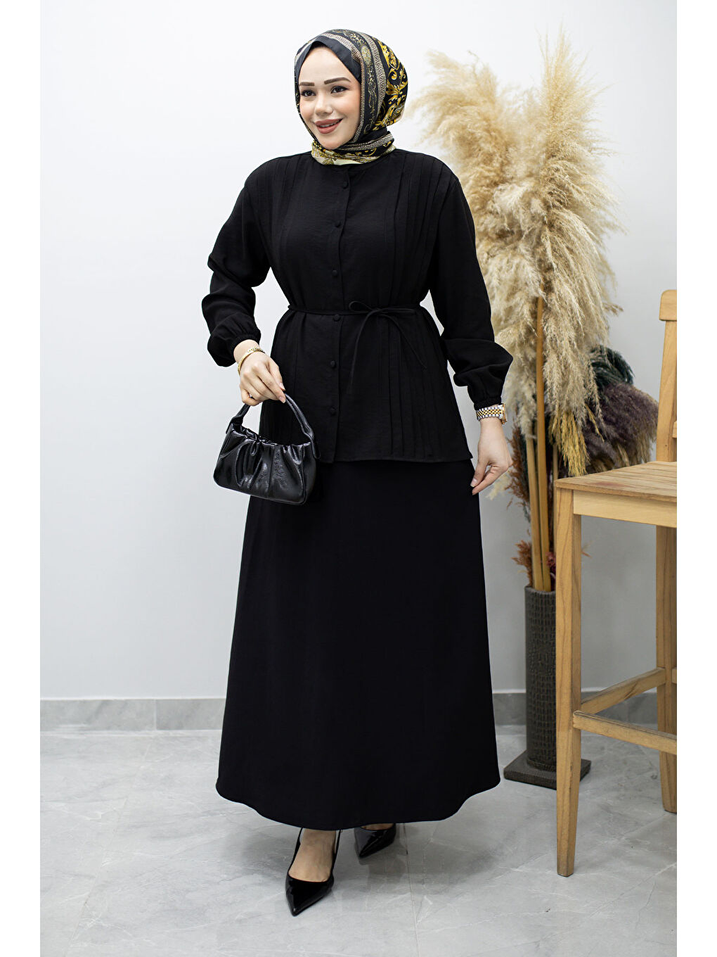 Piliseli mBağlamalı Etekli Takı TSD260173 Siyah-4