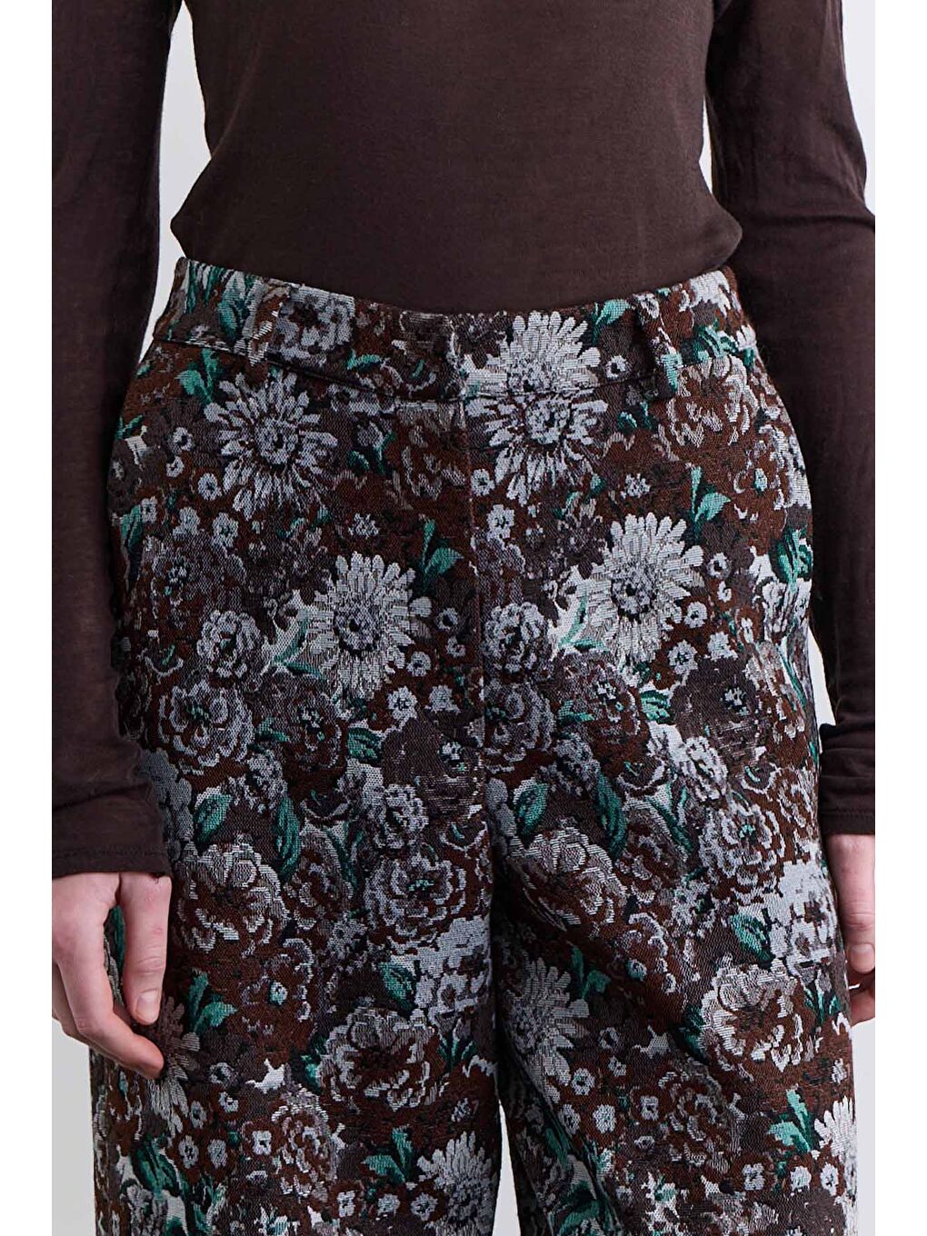Jakarlı Desenli Pantolon Kahverengi-2