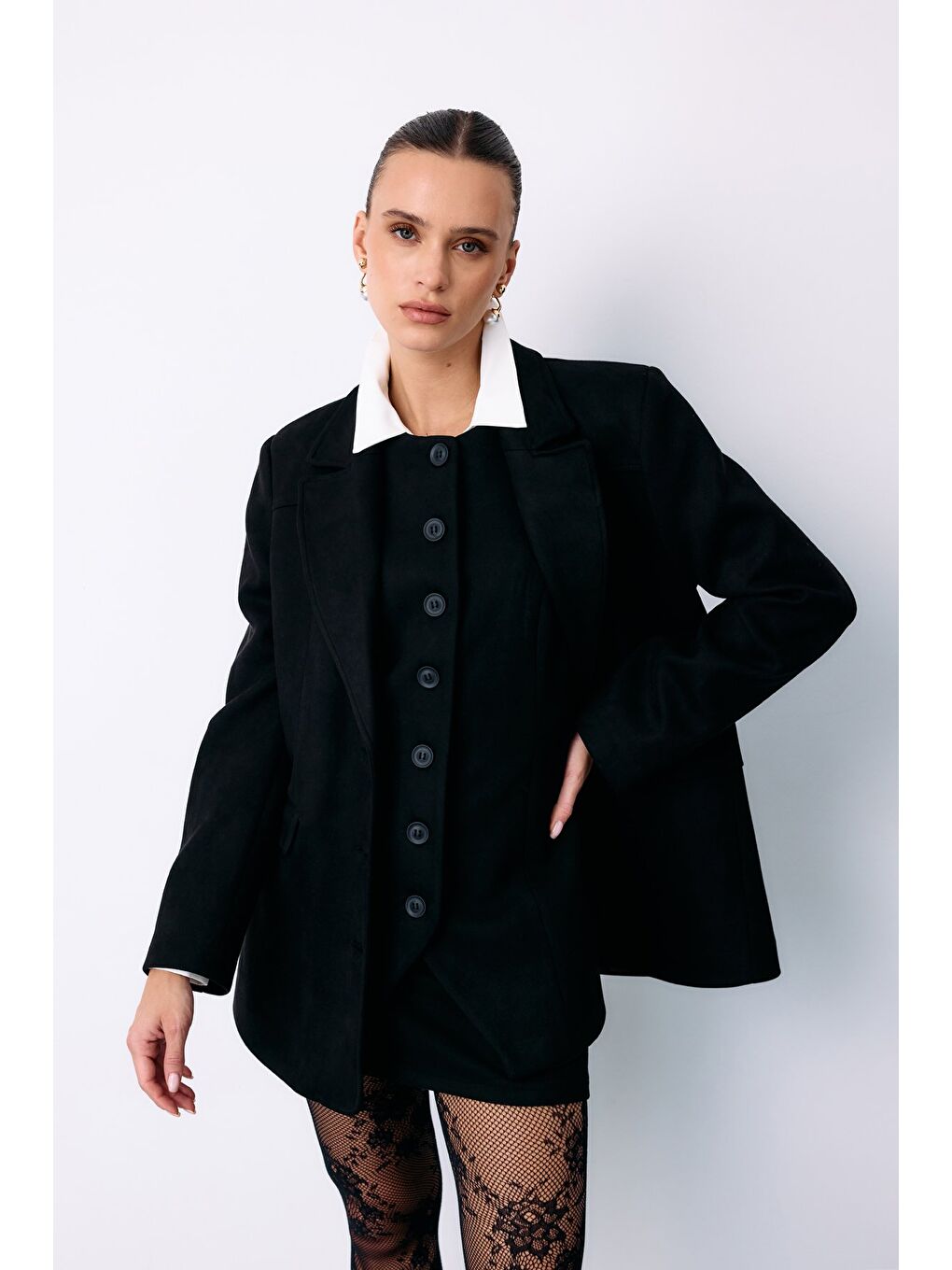 Kısa Süet Etek - Siyah-4