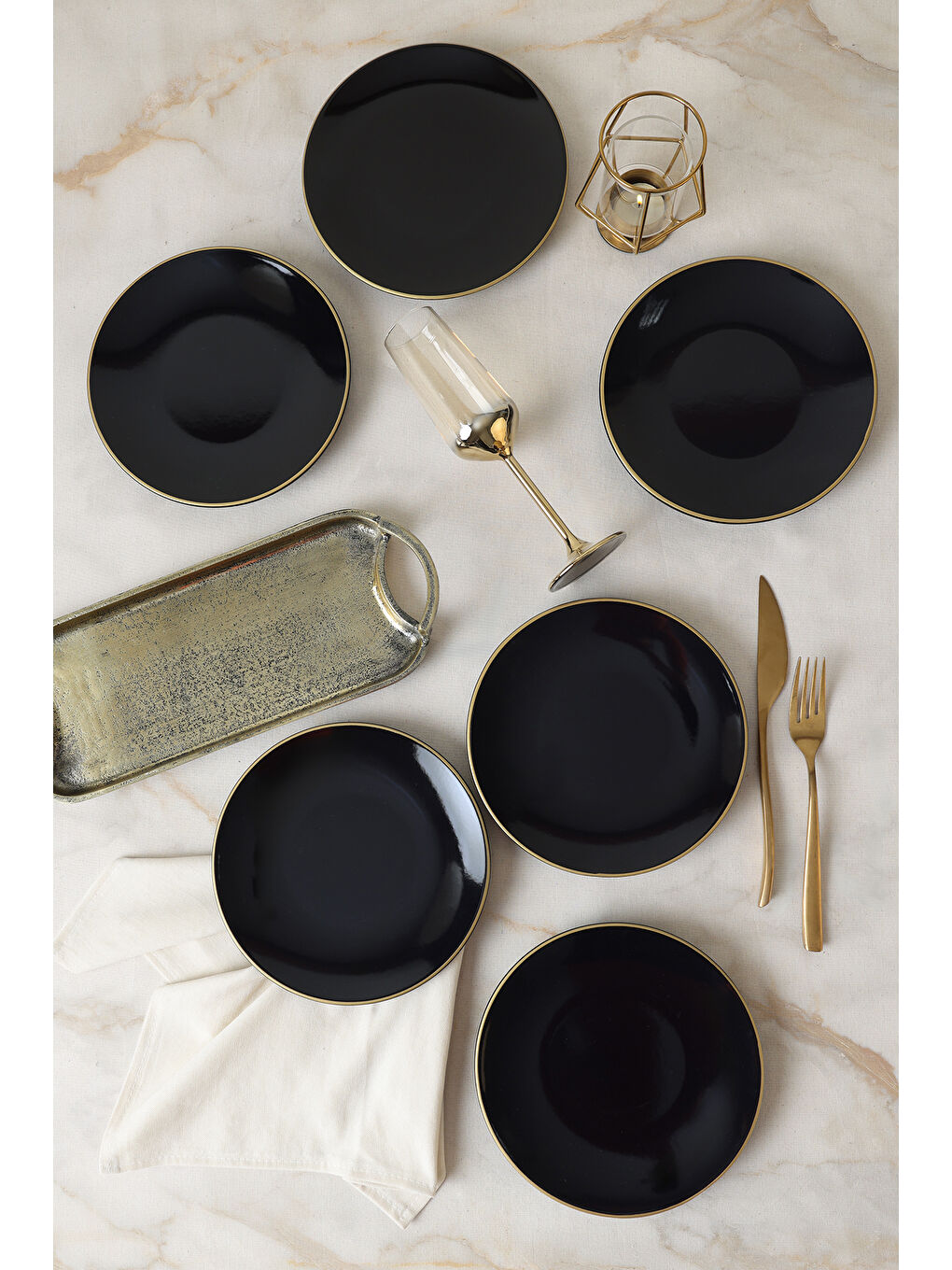 Siyah Gold Ege Pasta Tabağı 20 Cm 6 Adet-6