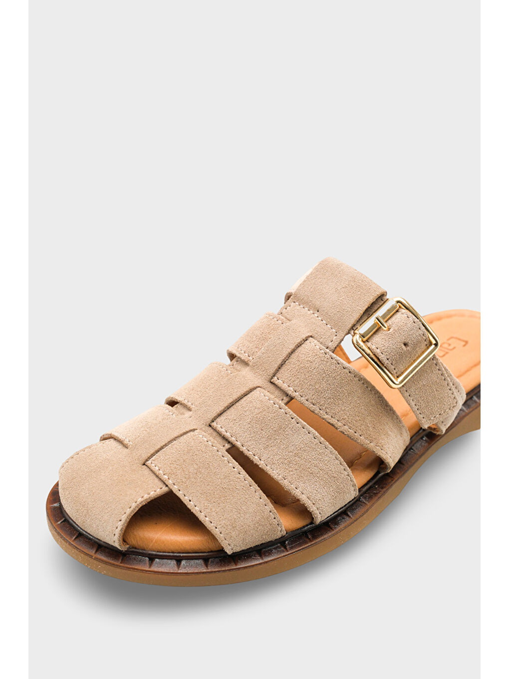 Bej Missy Hakiki Süet Gladyatör Düz Topuklu Kadın Sabo Terlik-2