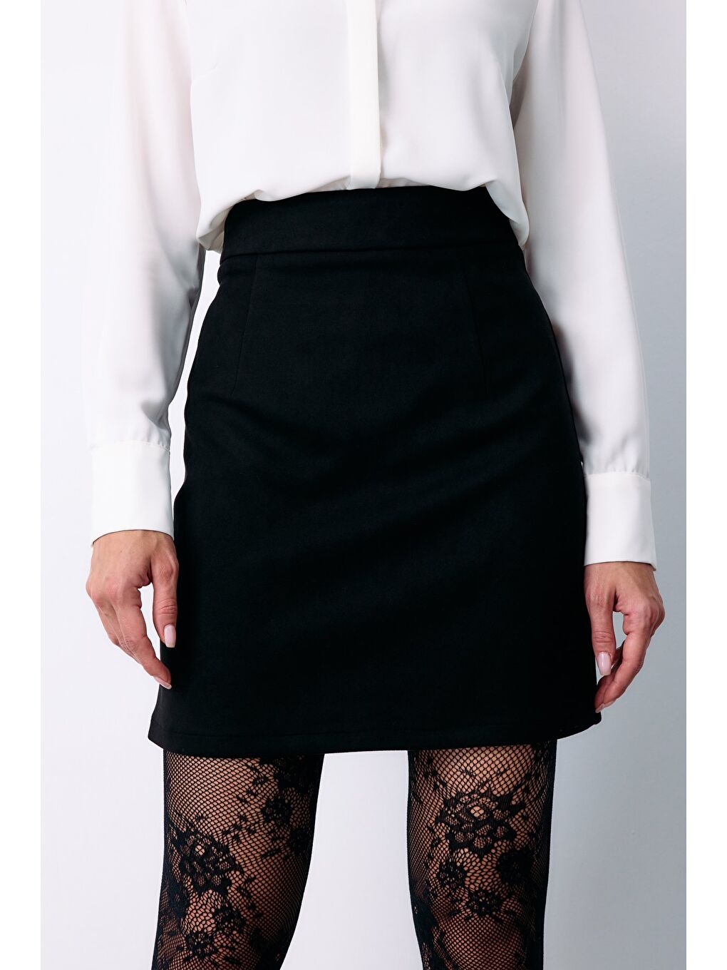Kısa Süet Etek - Siyah-6