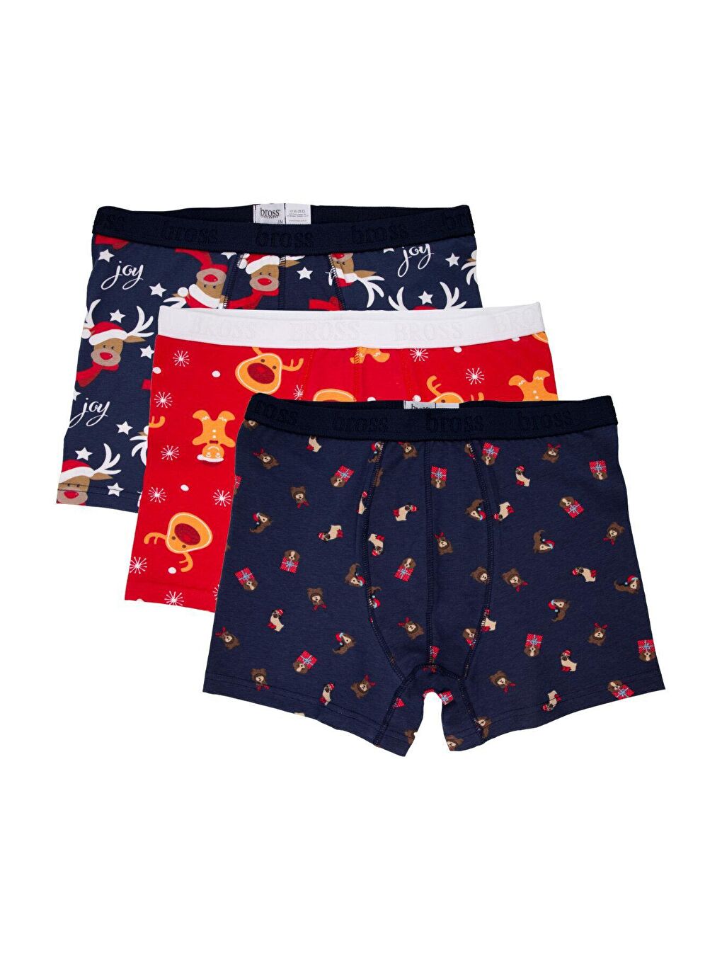 Karışık Erkek Yılbaşı Temalı Boxer 3'lü Paket Renkli Pamuklu-1