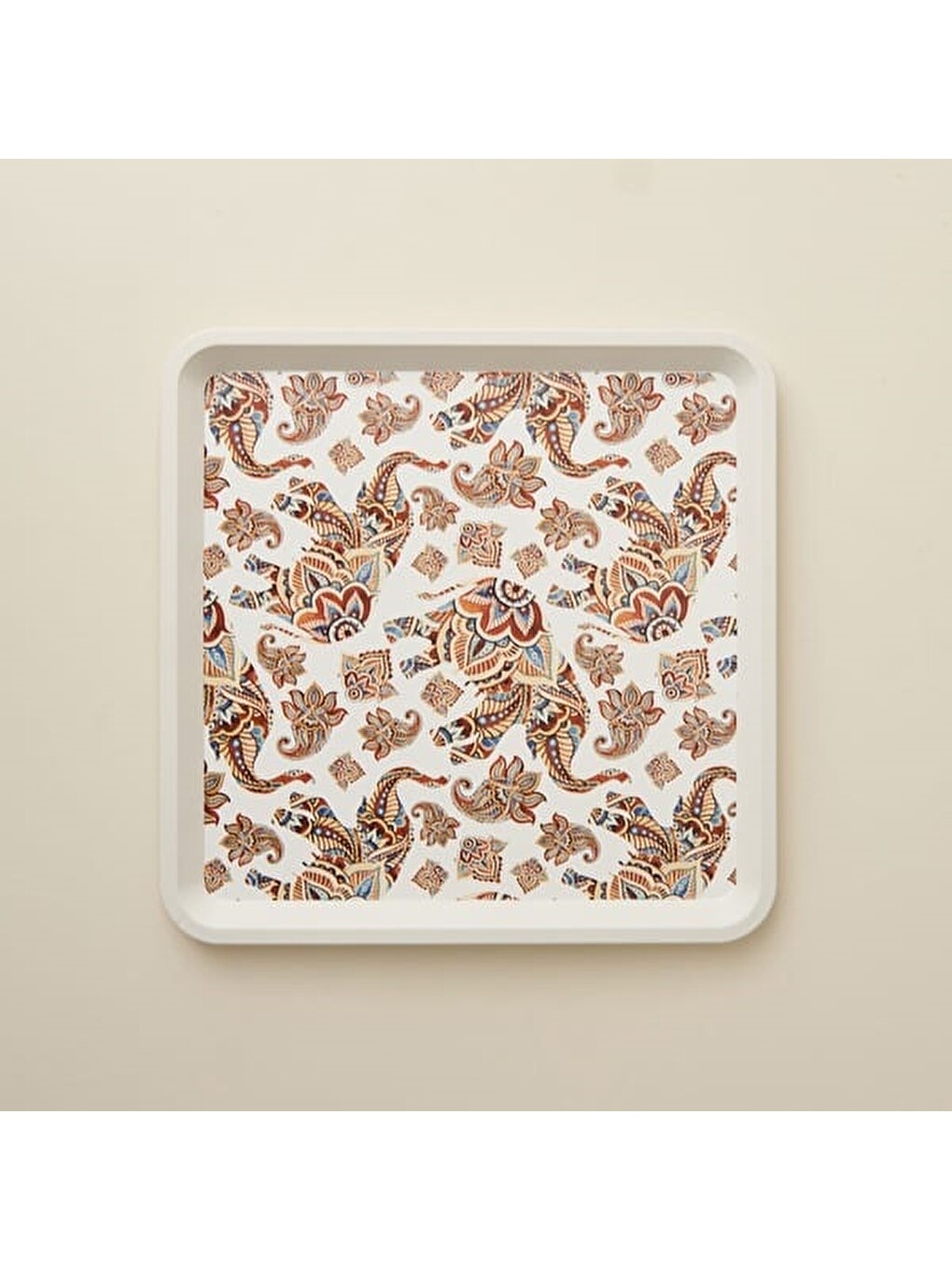 Karışık Kitchen Fil Desenli Kare Tepsi - Renkli - 33x33 Cm-1