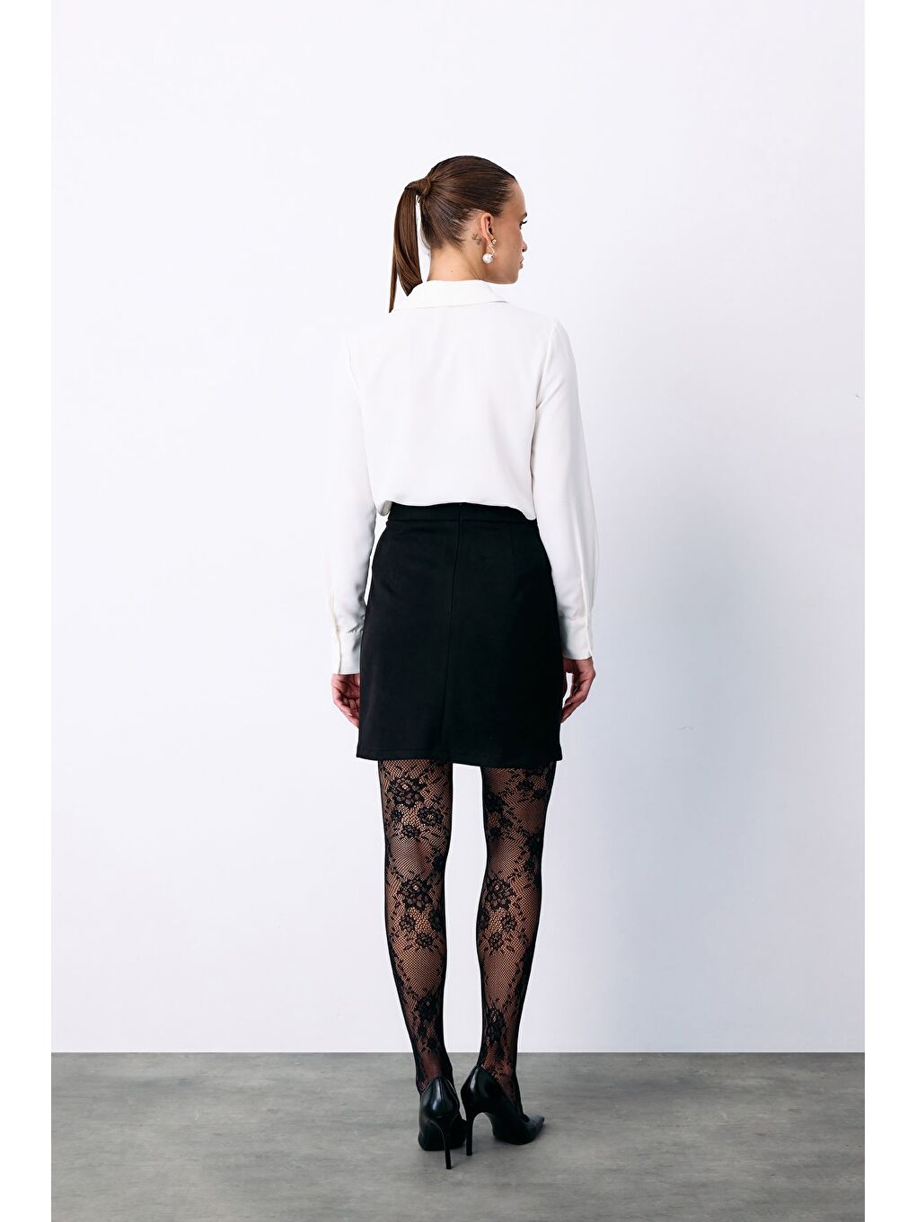 Kısa Süet Etek - Siyah-7