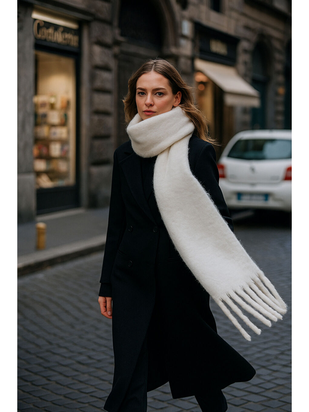 Kadın Ekru Püsküllü İthal Atkı-Şal SAL1295-1