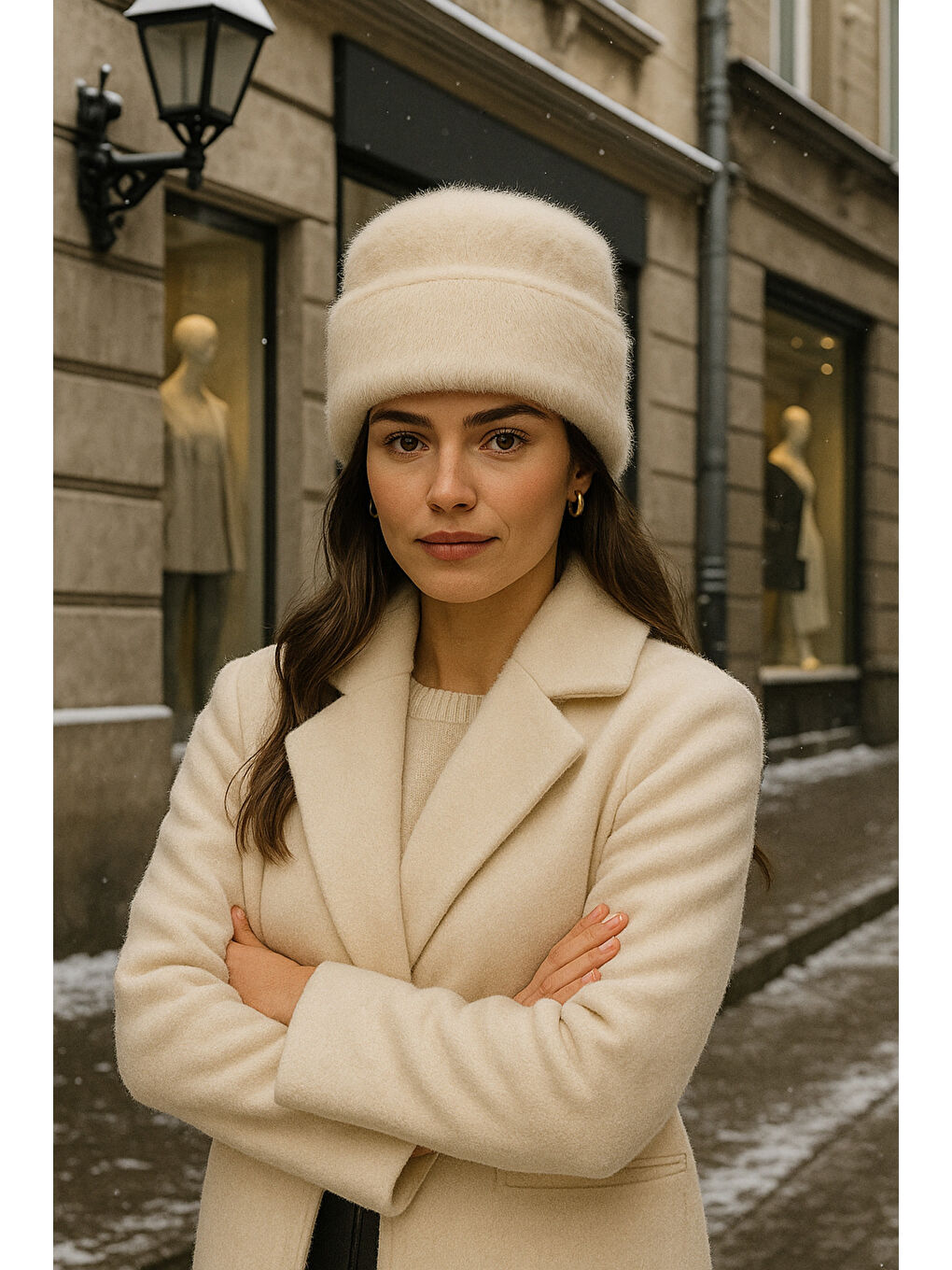 Kadın Bej Yünlü Pelüş Bere BERE1146-3