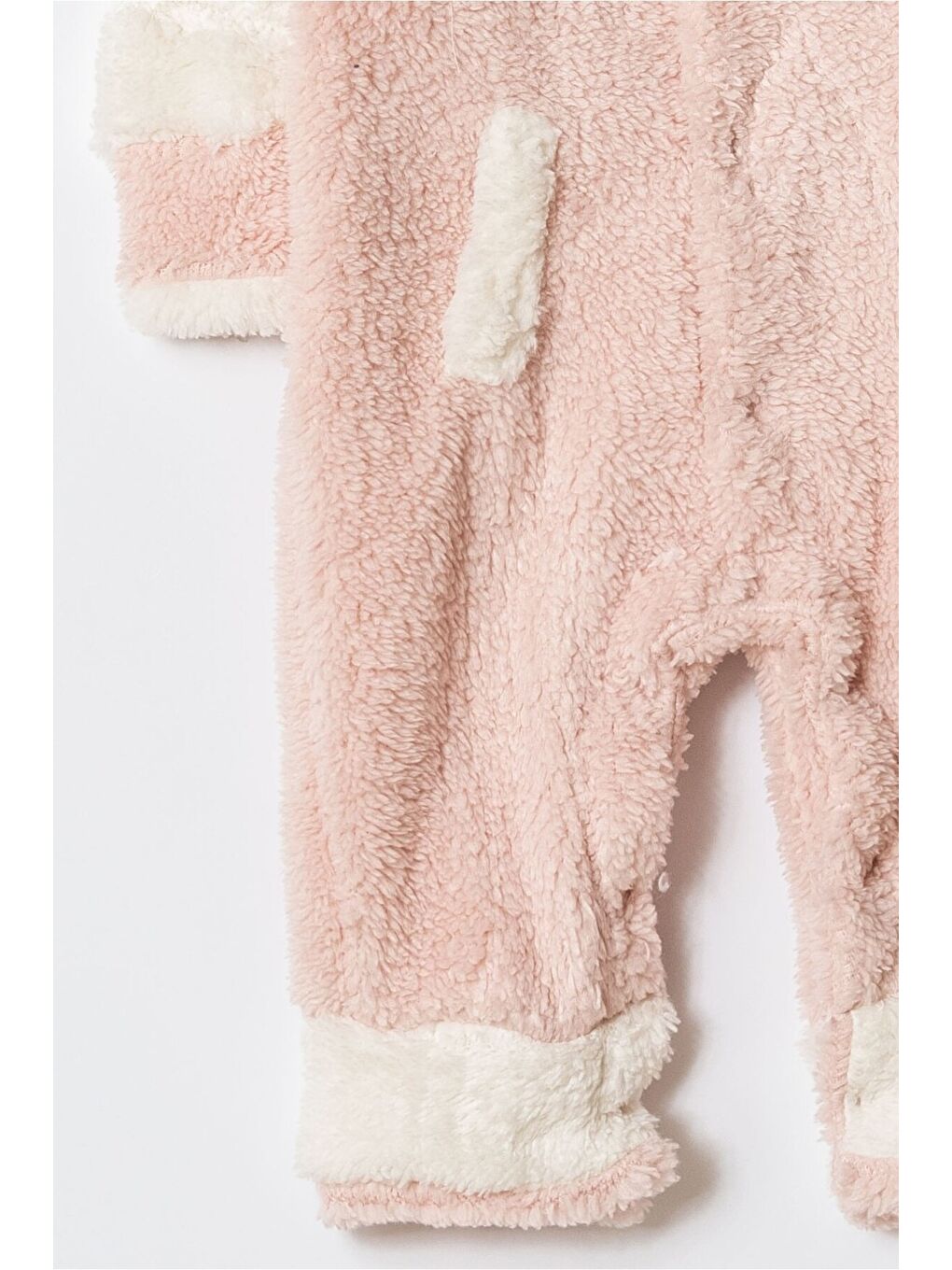 Bej Kışlık Tatlı Welsoft Kalpli Nakışlı Kolay Giyimli Kapüşonsuz Bebek Tulum-3