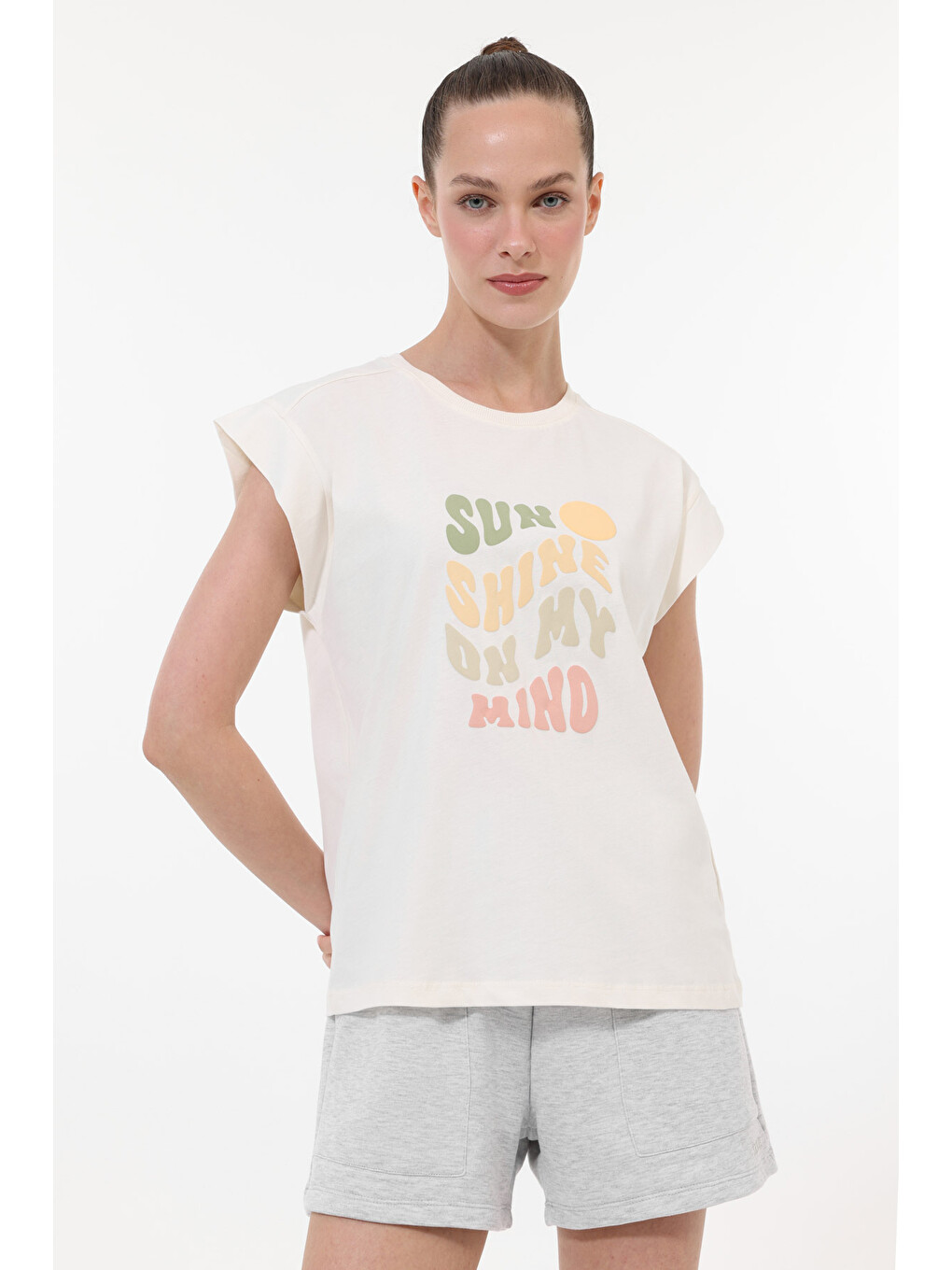 Bej WL GOSIA 11MS201 5FX Ekru Kadın Kısa Kol T-Shirt