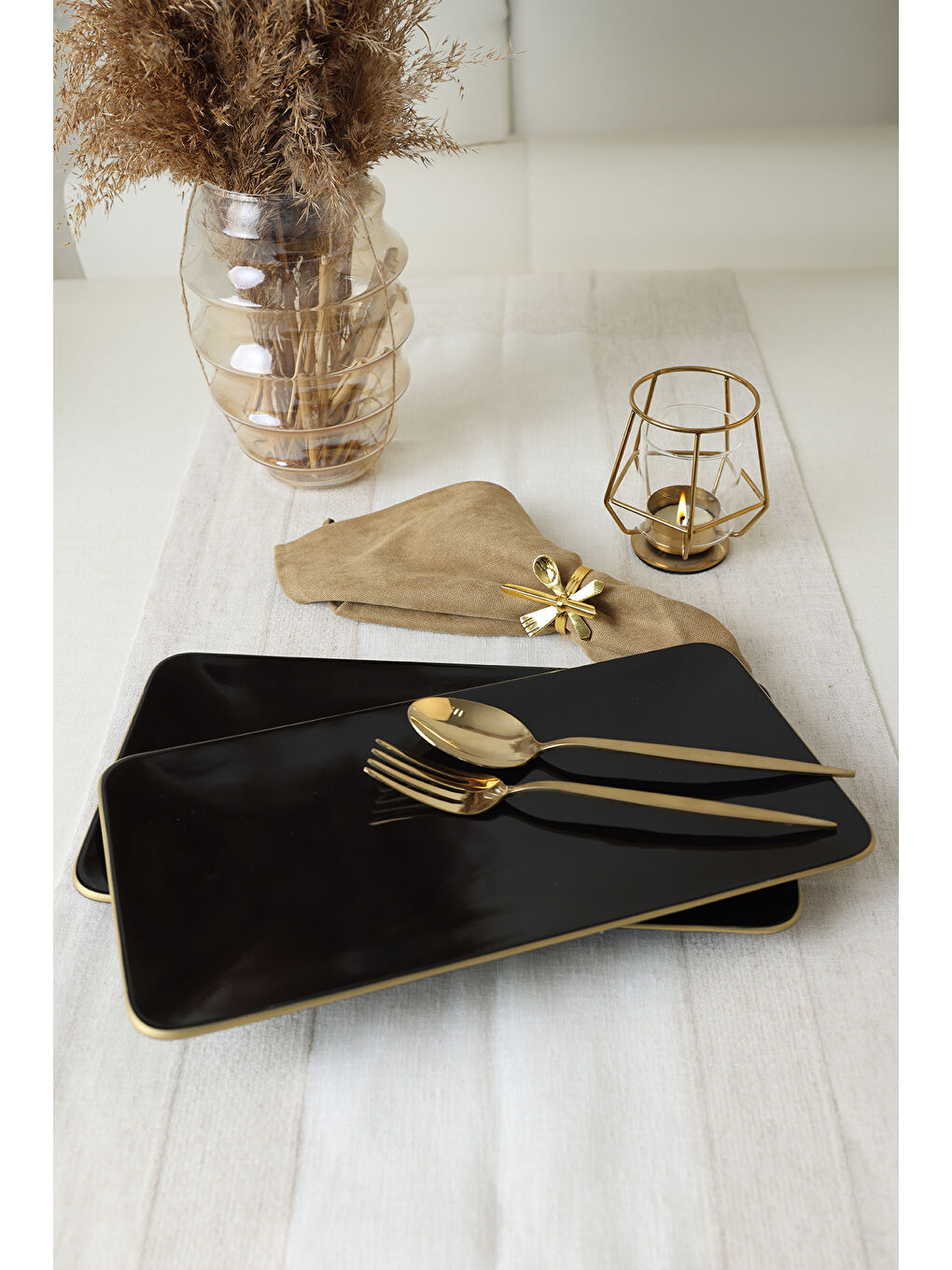 Siyah Gold Siera Kayık Tabak 33*17 Cm 2 Adet-6