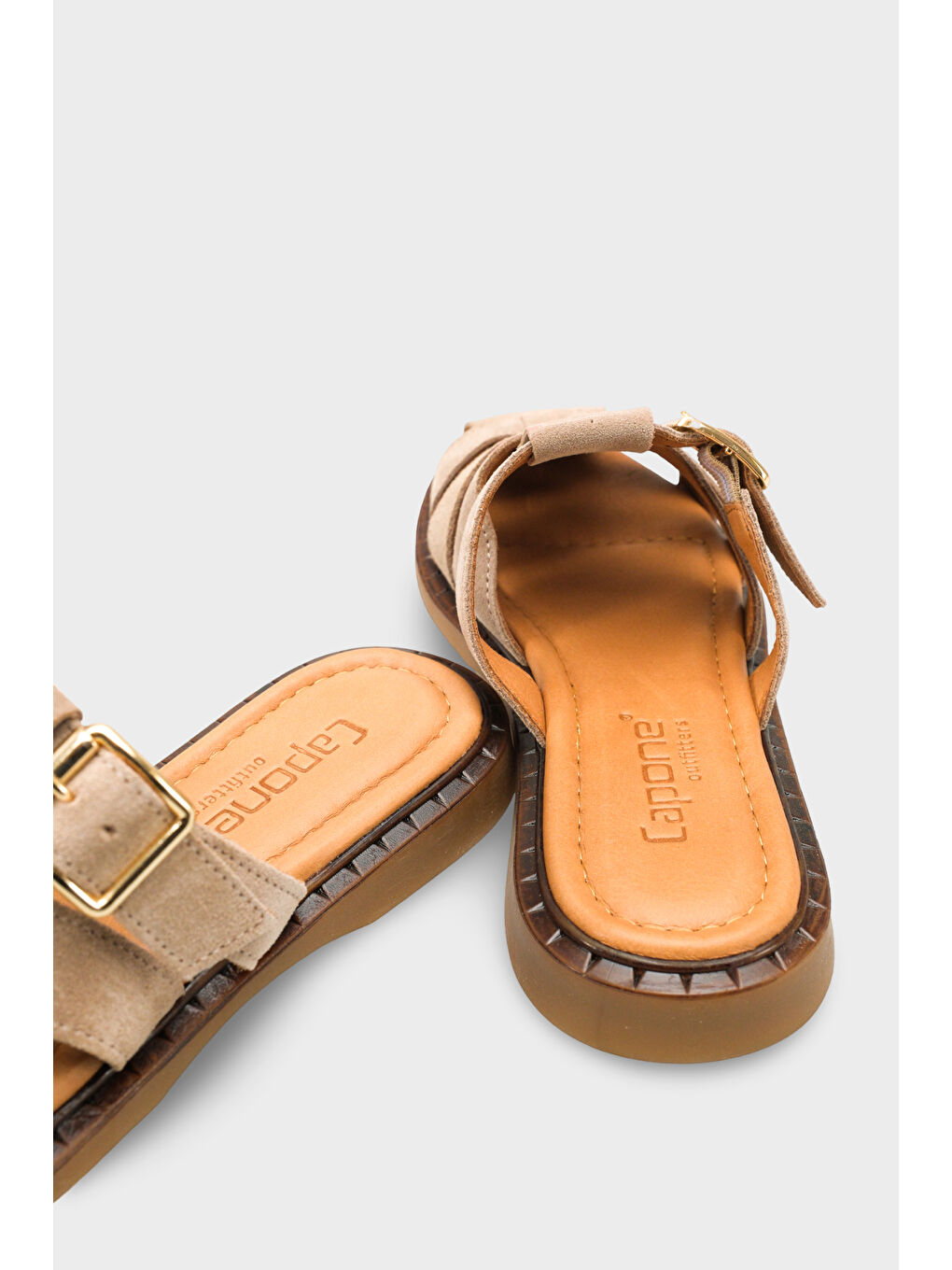 Bej Missy Hakiki Süet Gladyatör Düz Topuklu Kadın Sabo Terlik-3