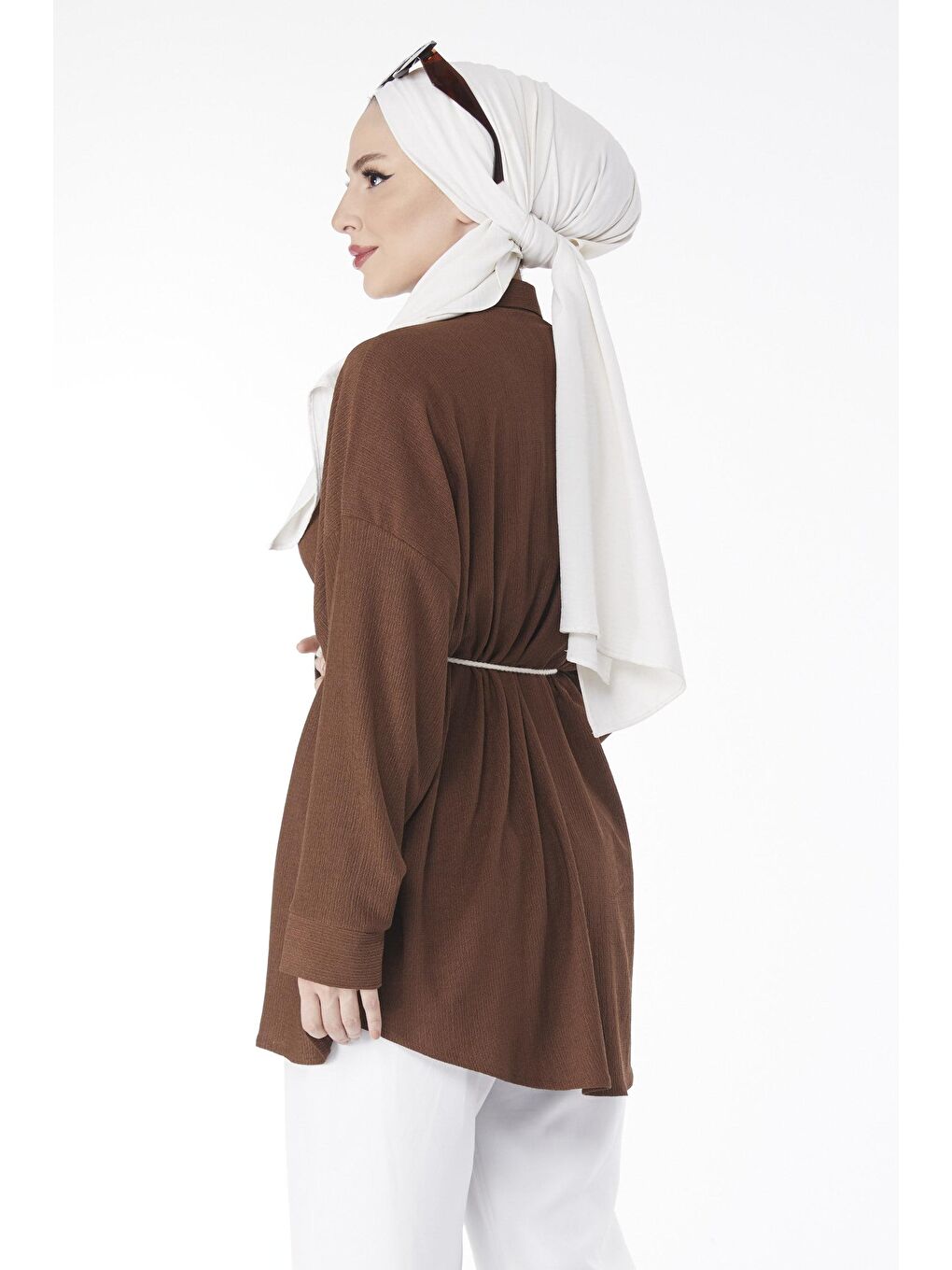 Gömlek Yaka Kadın Kahverengi Kemerli Tunik - 24716-5