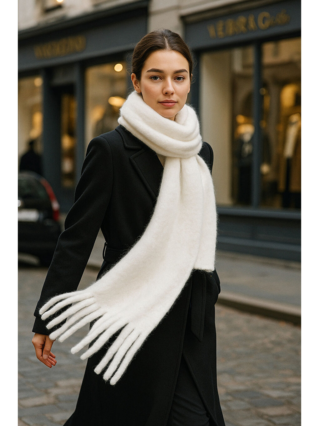 Kadın Ekru Püsküllü İthal Atkı-Şal SAL1295-2