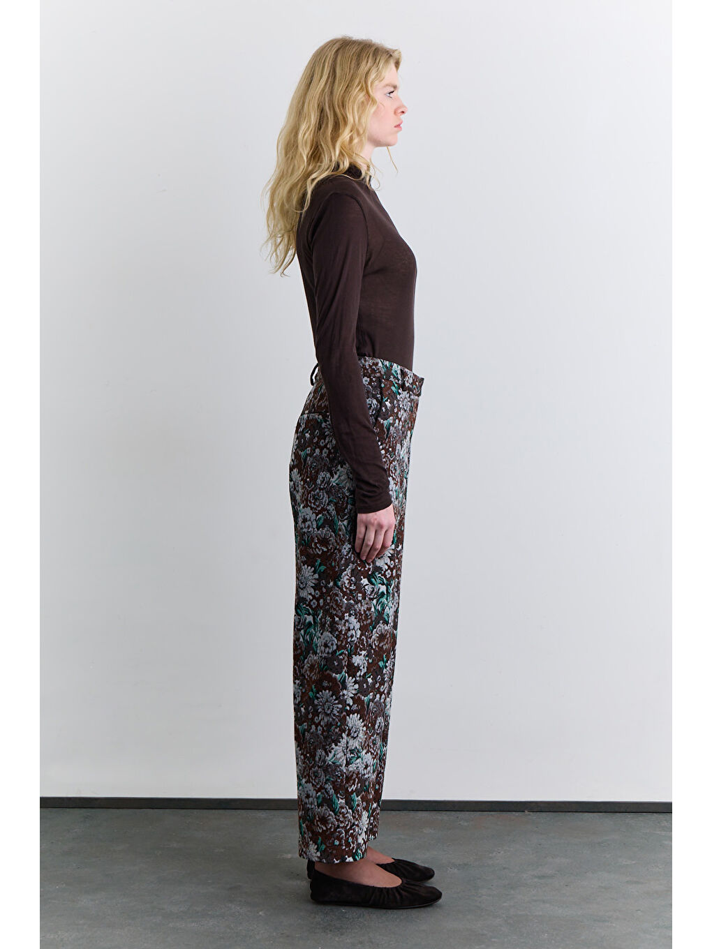 Jakarlı Desenli Pantolon Kahverengi-4