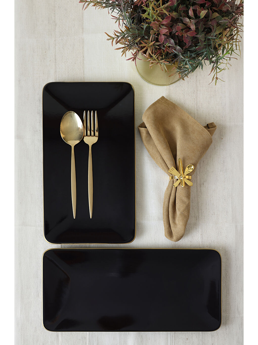 Siyah Gold Siera Kayık Tabak 33*17 Cm 2 Adet-7