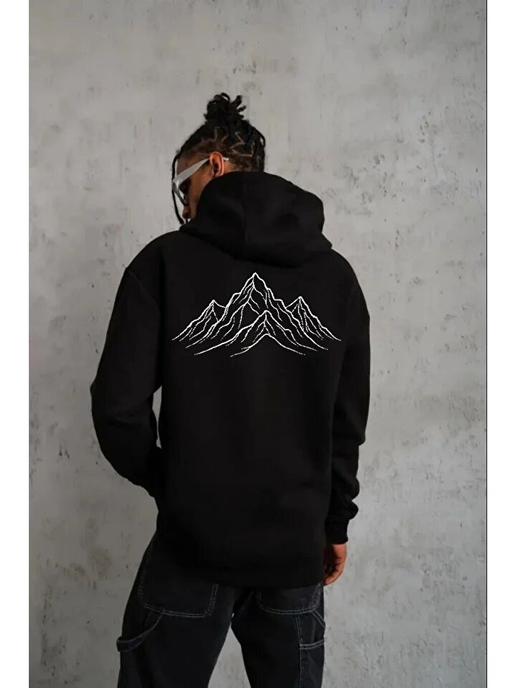 Erkek Nihilist Penguen Özel Tasarım Oversize Kapüşonlu Sweatshirt - Siyah