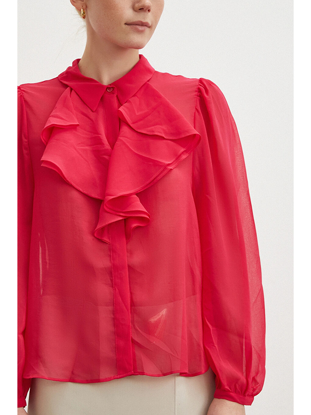 Fırfırlı Gömlek Fuşya-4