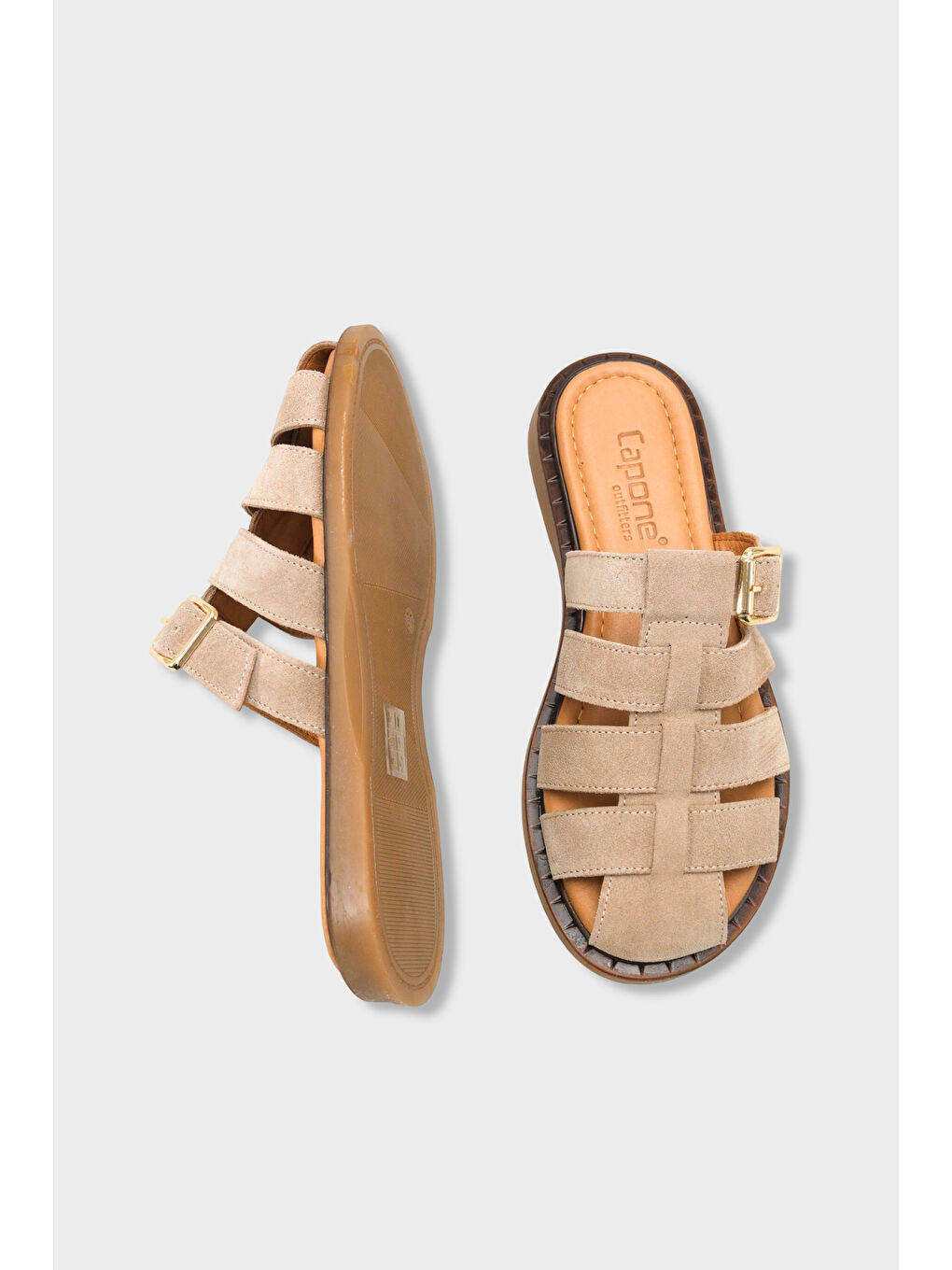 Bej Missy Hakiki Süet Gladyatör Düz Topuklu Kadın Sabo Terlik-4