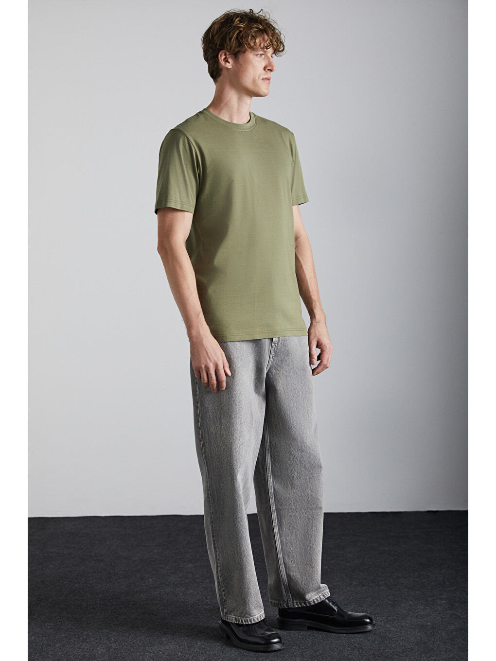 Haki Solo Erkek %100 Organik Pamuklu Kalın Dokulu Comfort Fit Bisiklet Yakalı HAKİ T-Shirt-1