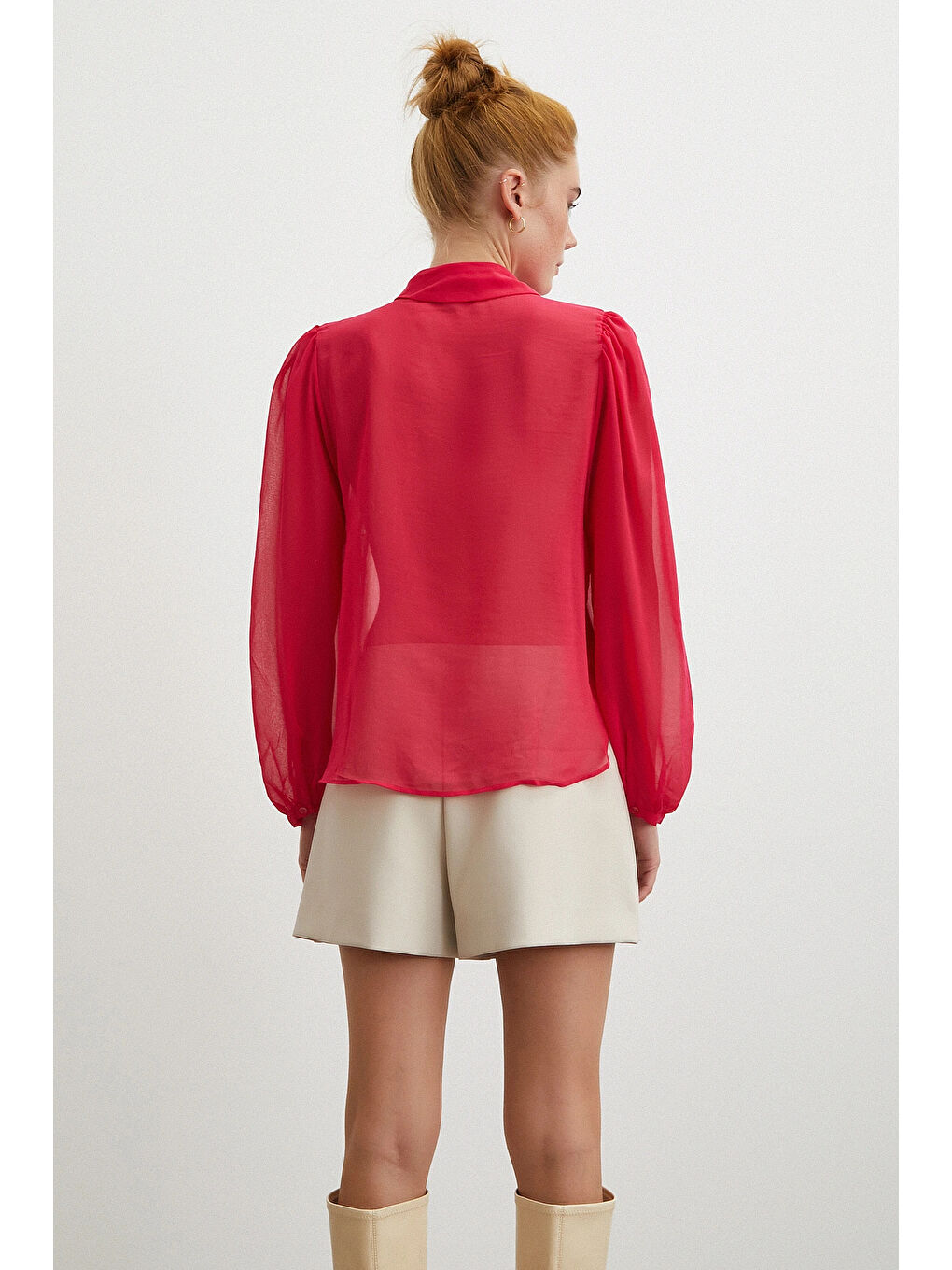 Fırfırlı Gömlek Fuşya-5