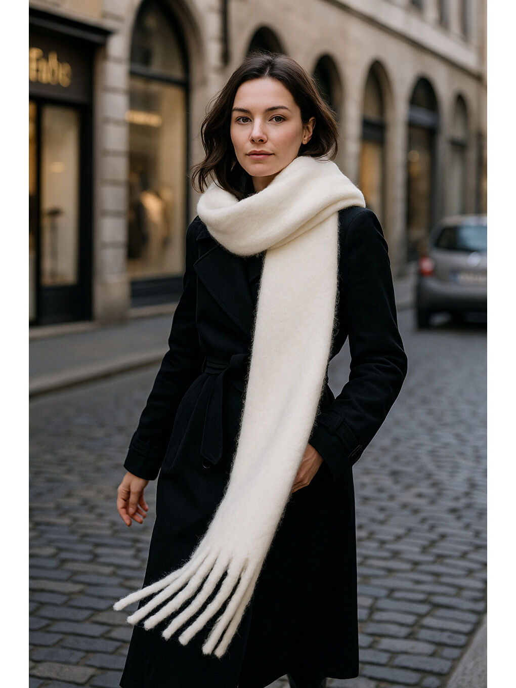 Kadın Ekru Püsküllü İthal Atkı-Şal SAL1295-3