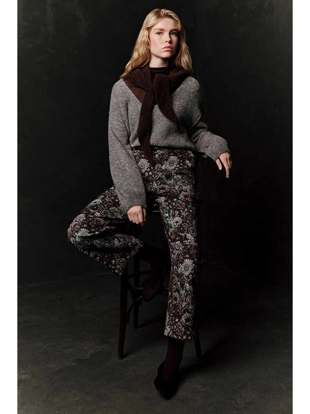 Jakarlı Desenli Pantolon Kahverengi-6