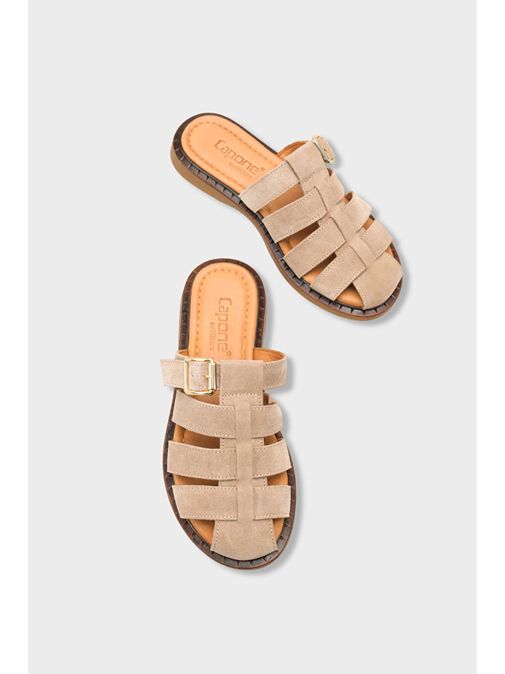 Bej Missy Hakiki Süet Gladyatör Düz Topuklu Kadın Sabo Terlik-5