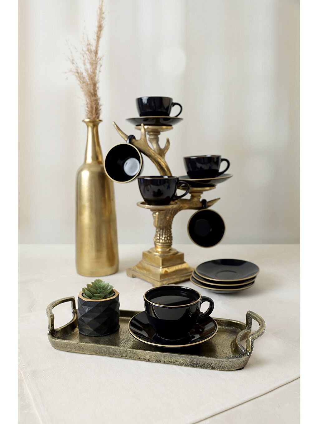 Siyah Gold Kera Çay Takımı 12 Parça 6 Kişilik-1