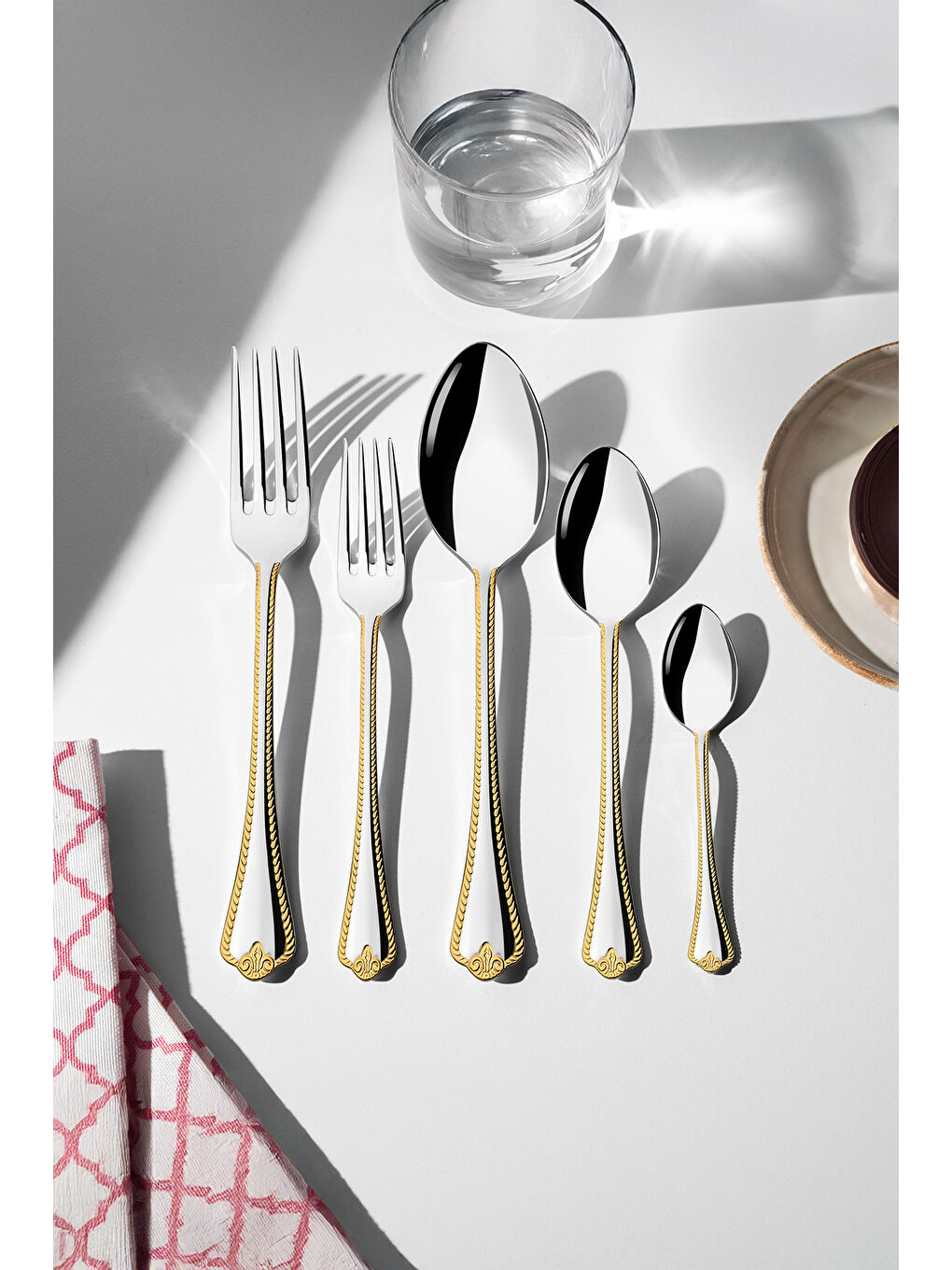 Sarı Fulya Altın Sade 12 Kişilik 60 Parça Kutulu Çatal Kaşık Takımı