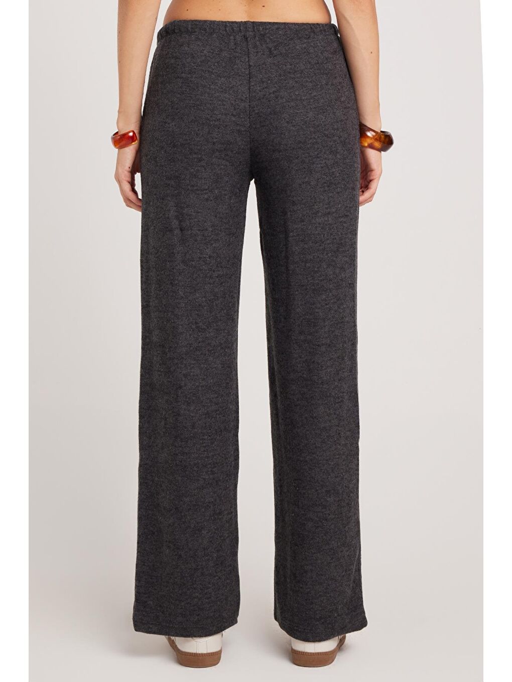 Kadın Relax Fit Rahat Kesim Beli Bağcıklı Geniş Paça Antrasit Pantolon-6