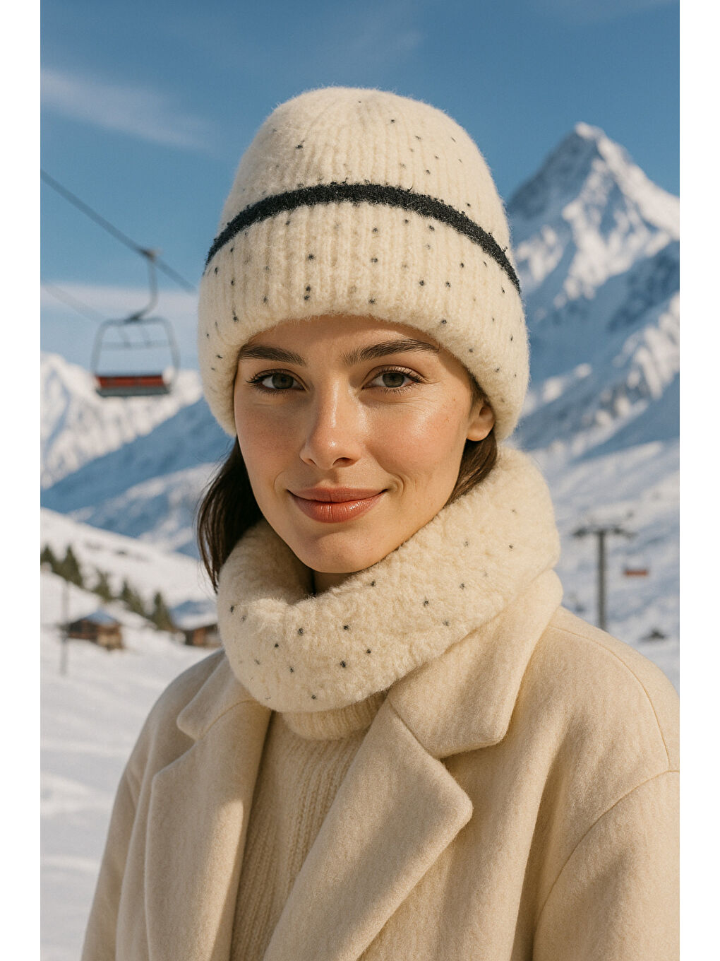 Kadın Bej Kırçıllı Yünlü Bere BERE1143-1