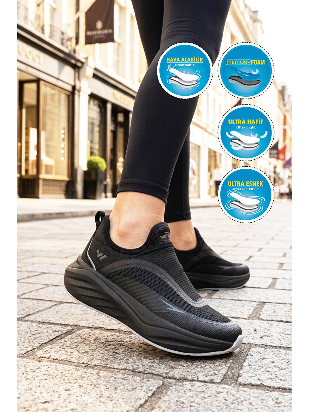 Siyah-koyu Gri Hafızalı Taban Hafif Esnek Unisex Spor Ayakkabı Eclipse G-2