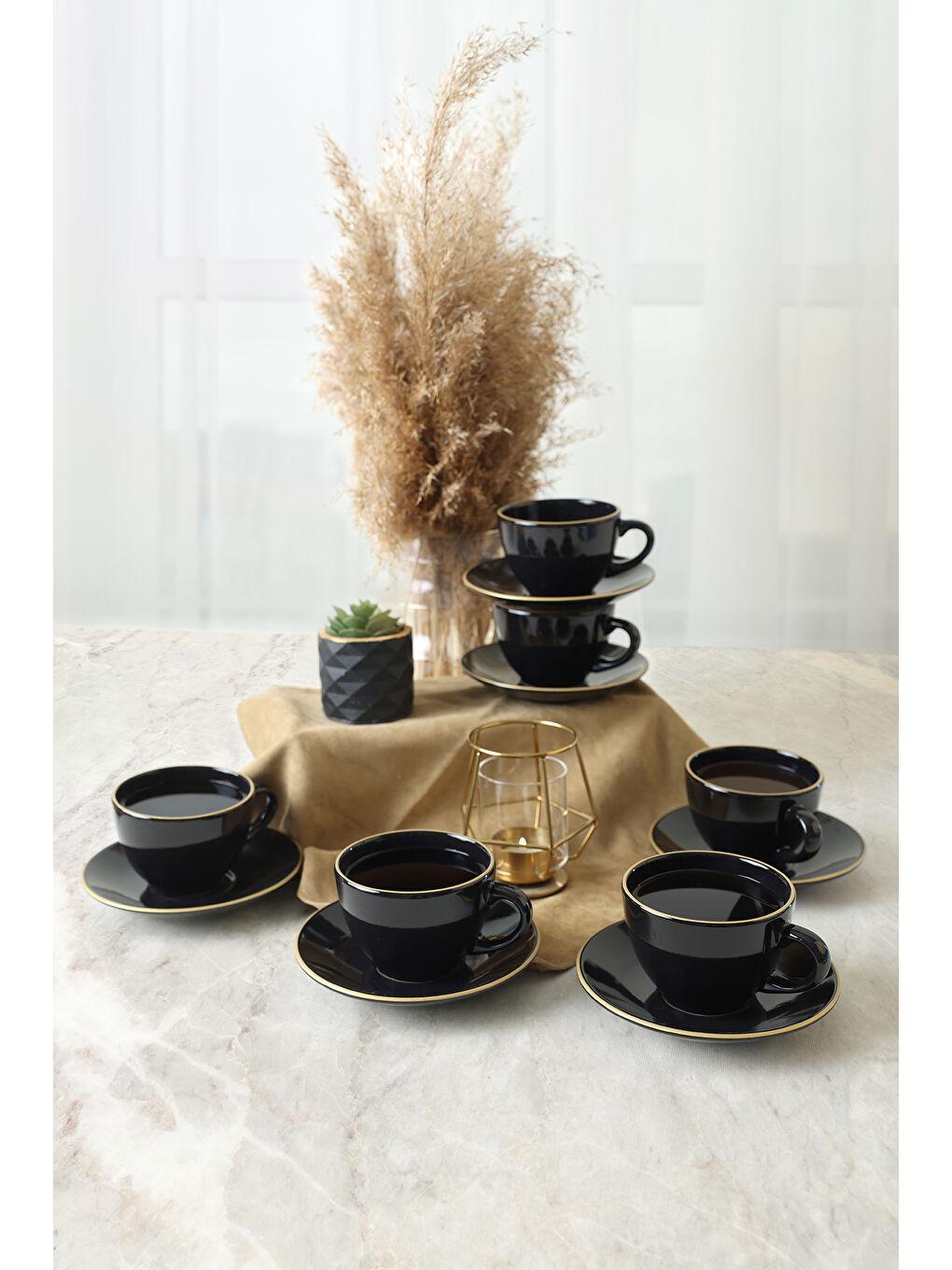 Siyah Gold Kera Çay Takımı 12 Parça 6 Kişilik-4