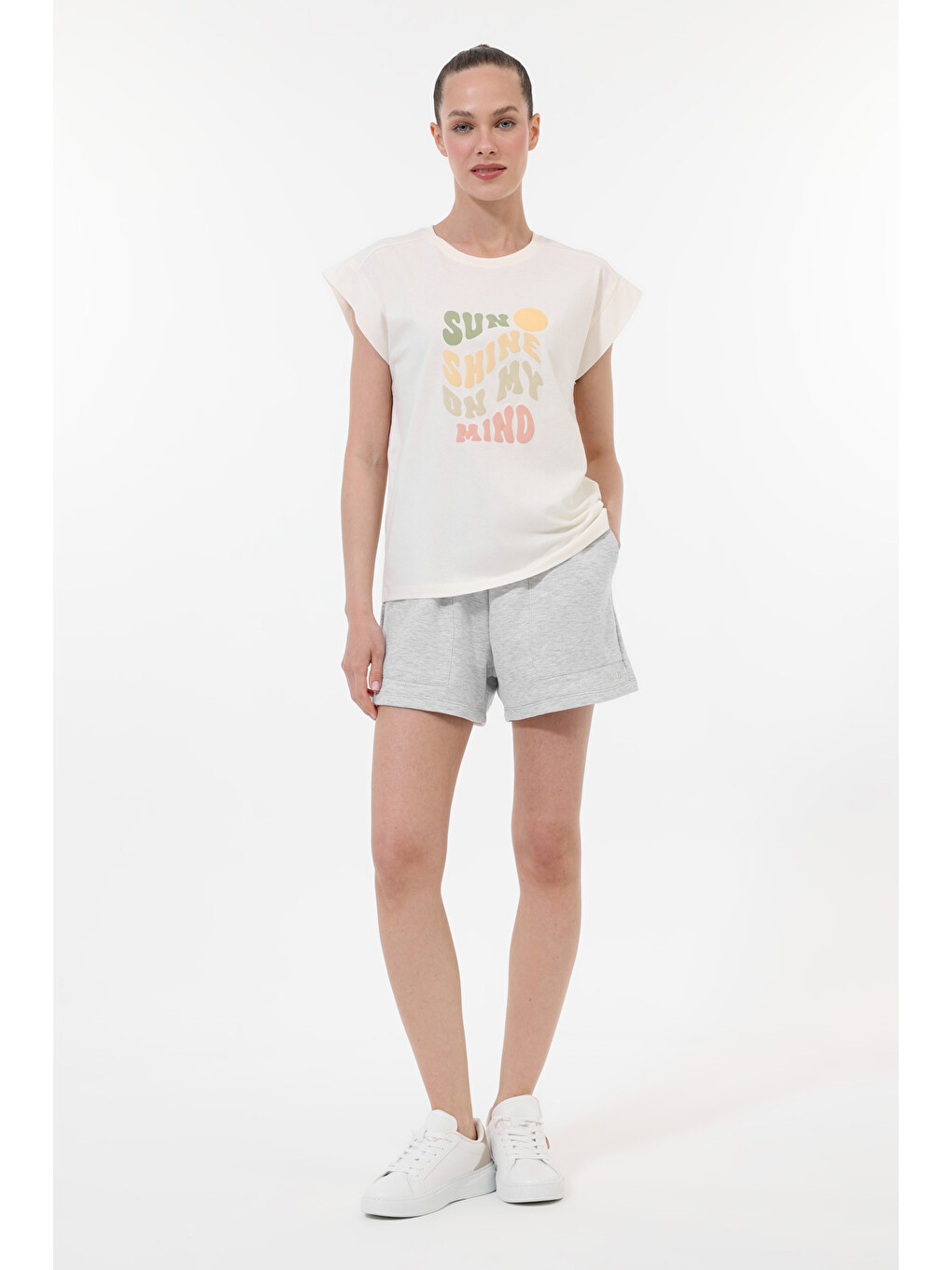 Bej WL GOSIA 11MS201 5FX Ekru Kadın Kısa Kol T-Shirt-2