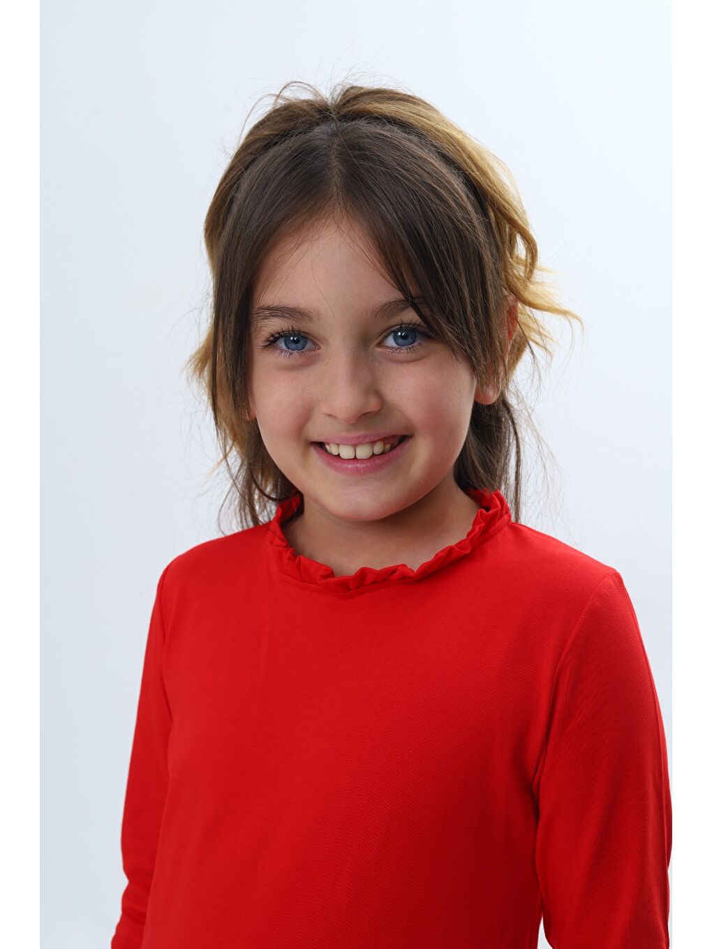 Kırmızı Kız Çocuk Yaka Fırfır Etek 3D Güllü Elbise-4