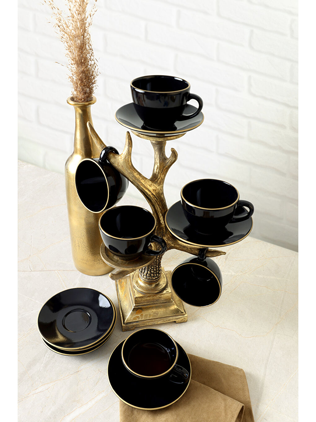 Siyah Gold Kera Çay Takımı 12 Parça 6 Kişilik-5