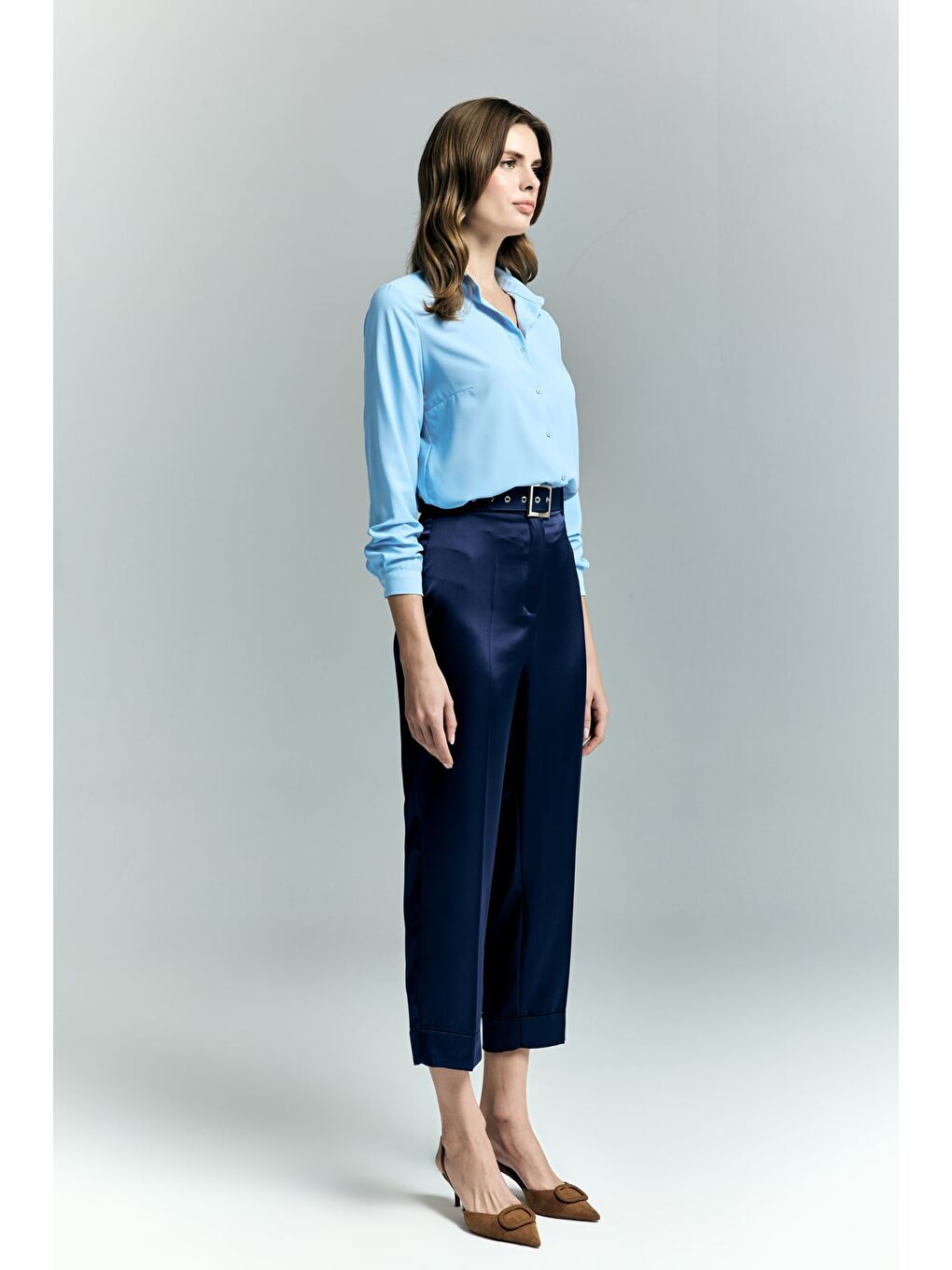 Lisa Saten Duble Paça Pantolon - Lacivert-1